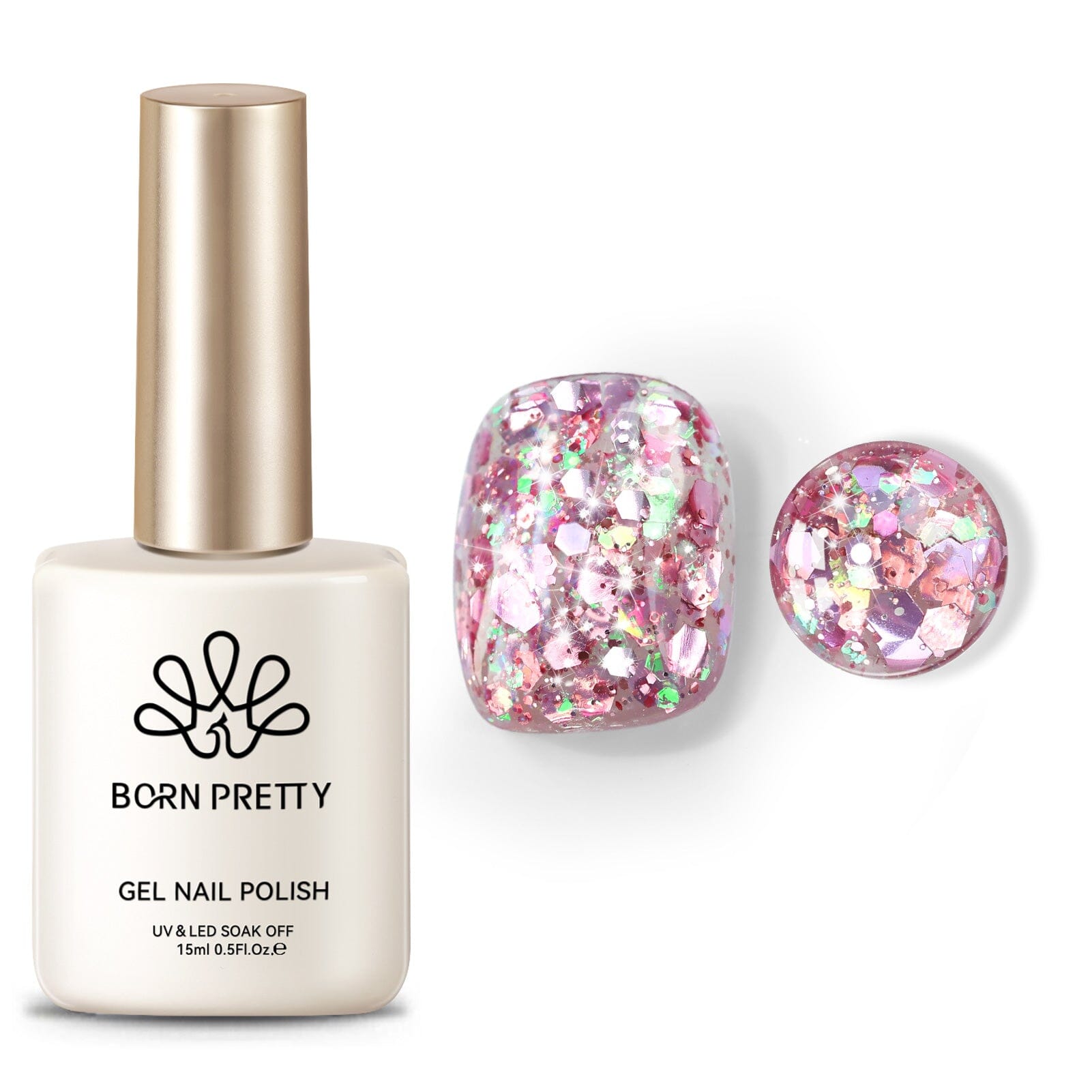 Rose Gold Glitter Gel Nail Polish - Fantasy Dream SG08, 15ml Long Lasting & High Shine for Manicures & Pedicures - Perfect for Parties, Weddings & Special Occasions