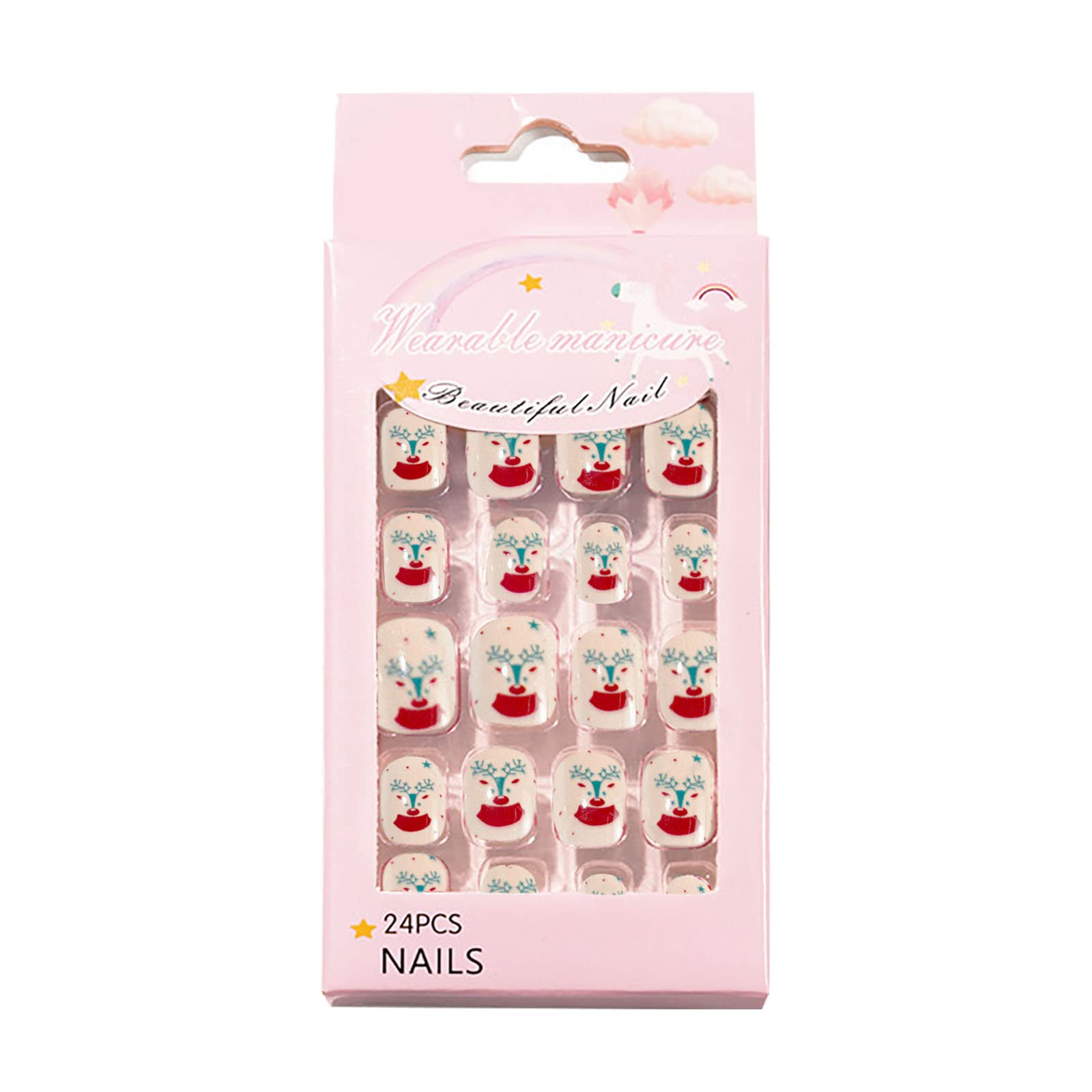 24pcs Cute Christmas Nail Patches for Kids - Wearable Nail Wraps for Holiday Parties & Festive Nail Art