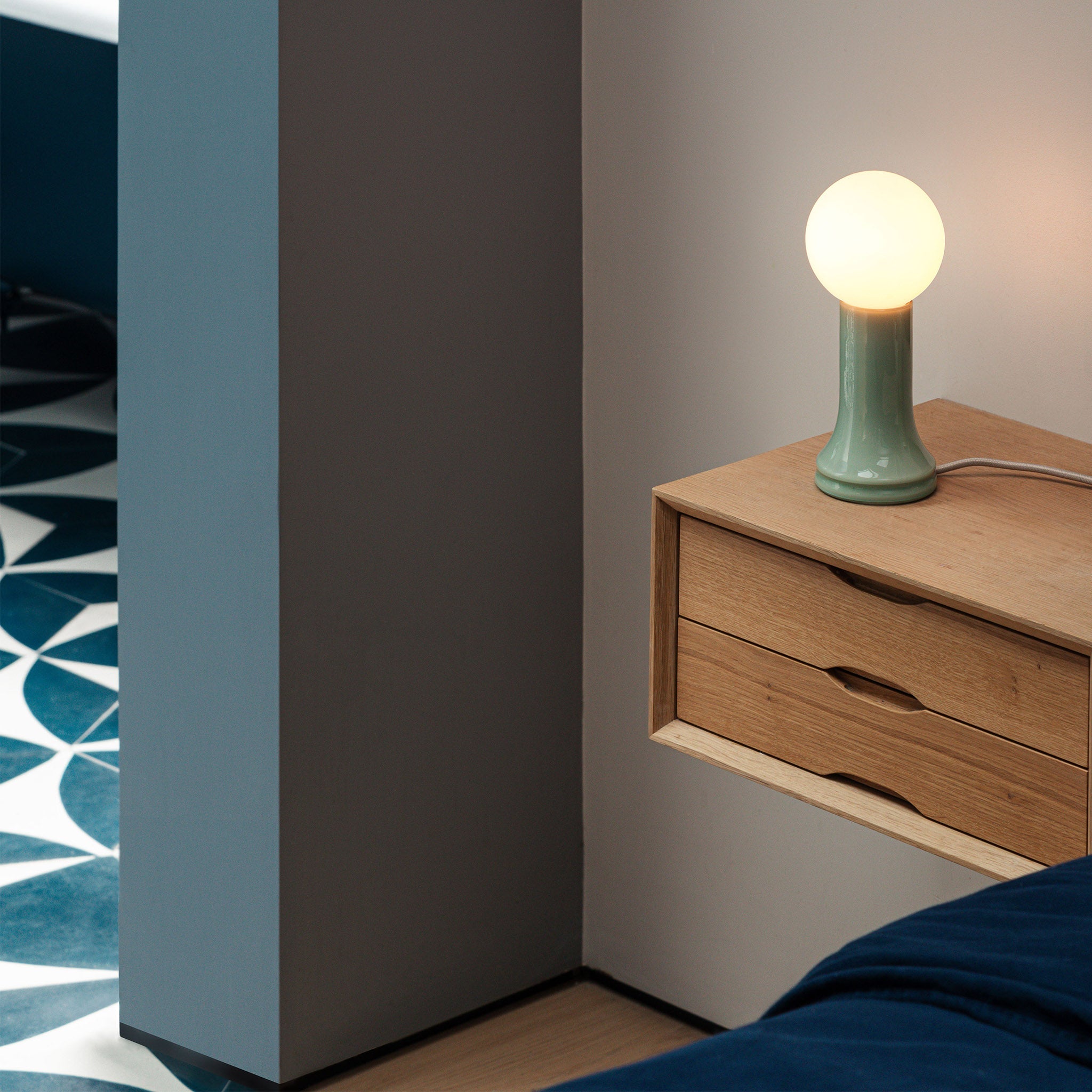 Shore Table Lamp in Sea Green - Set of 2 Modern Coastal Bedside Lights for Living Room, Bedroom & Office Decor