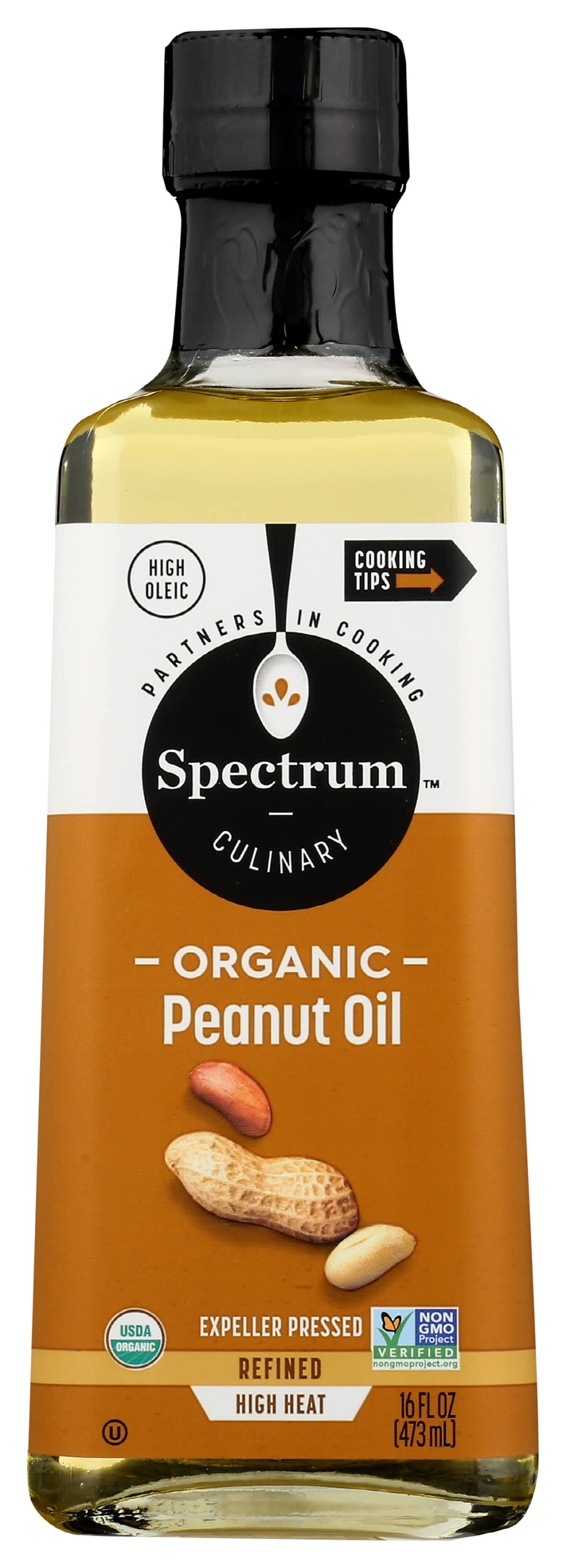 Spectrum Naturals Organic Peanut Oil - 16 fl oz (Pack of 6) - High Heat Cooking Oil, Non-GMO, Unrefined - Perfect for Frying, Stir-Frying & Asian Cuisine