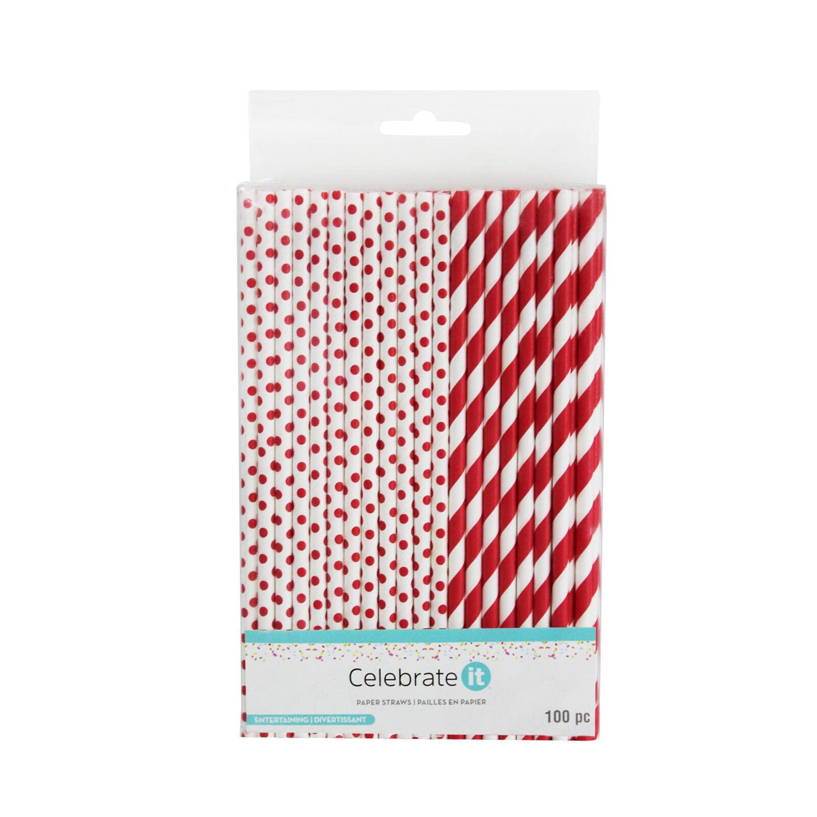 Celebrate It 100-Pack Red Printed Paper Straws - Eco-Friendly Disposable Drinking Straws for Parties, Weddings, and Birthday Celebrations