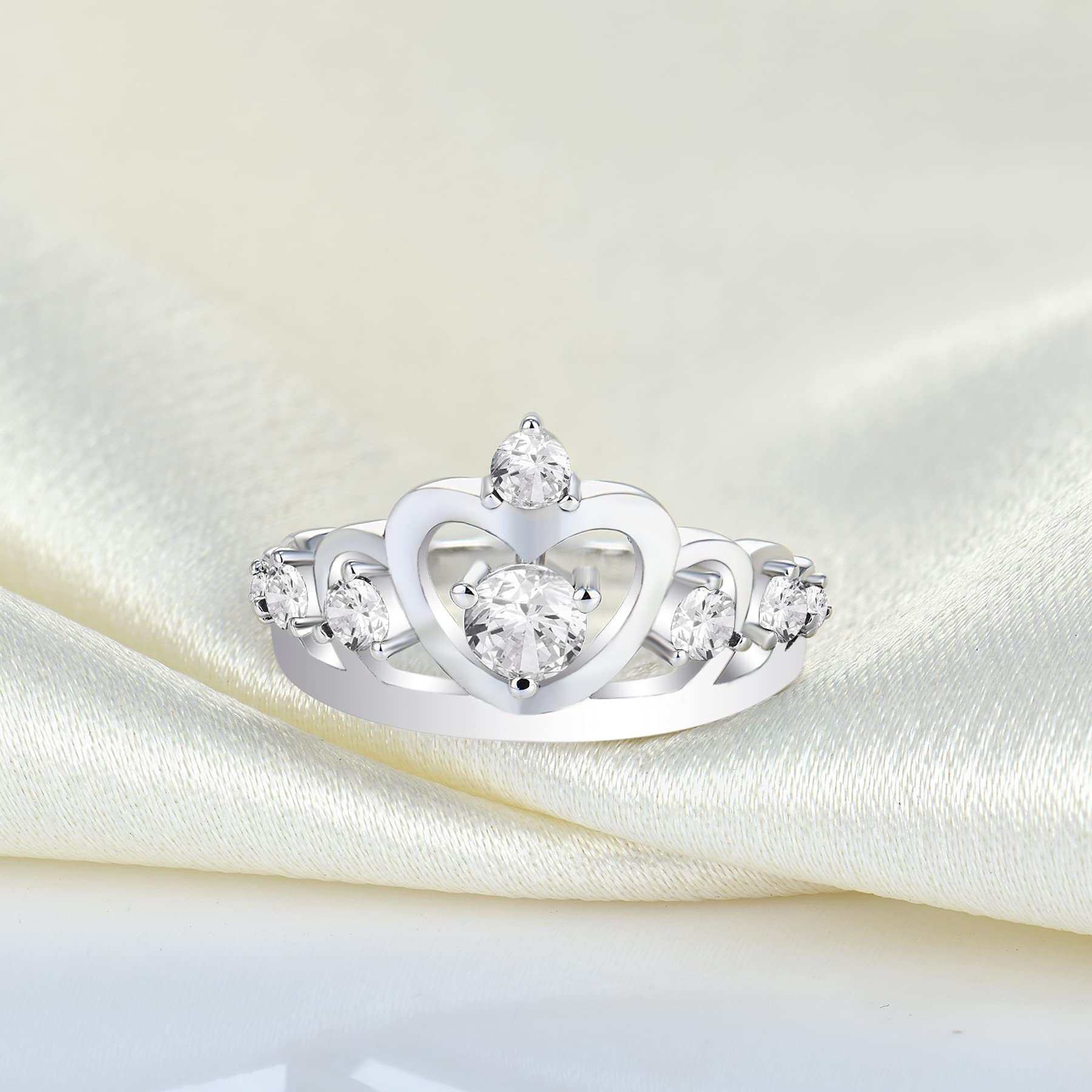YL 925 Sterling Silver Heart Crown Engagement Rings for Women - Queen Birthstone Anniversary Jewelry Gift for Her - Perfect for Weddings, Proposals & Special Occasions
