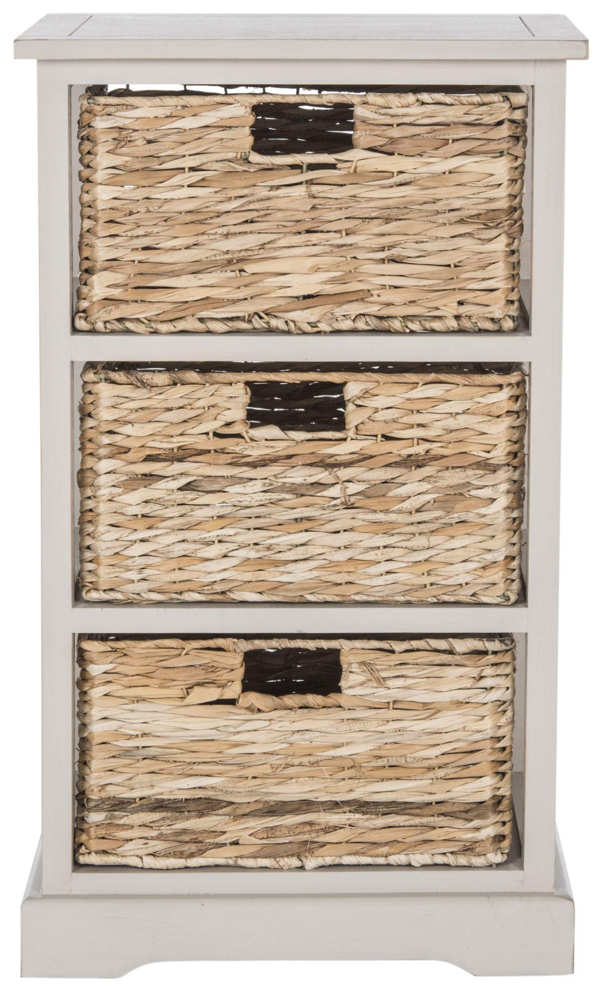SAFAVIEH American Homes Collection Halle Distressed Black 3-Tier Wicker Basket Storage Side Table - Rustic End Table for Living Room, Bedroom & Patio Decor