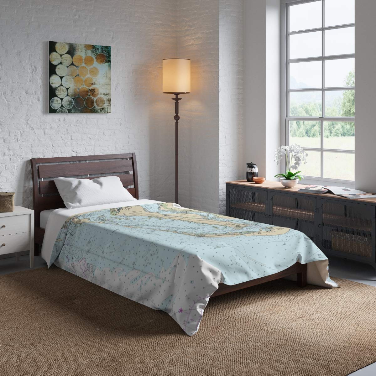 Sanibel Island Captiva Island Pine Island Nautical Chart Twin Size Comforter 68x88 Inches - Coastal Themed Bedding for Beach House, Boat Cabin & Nautical Decor