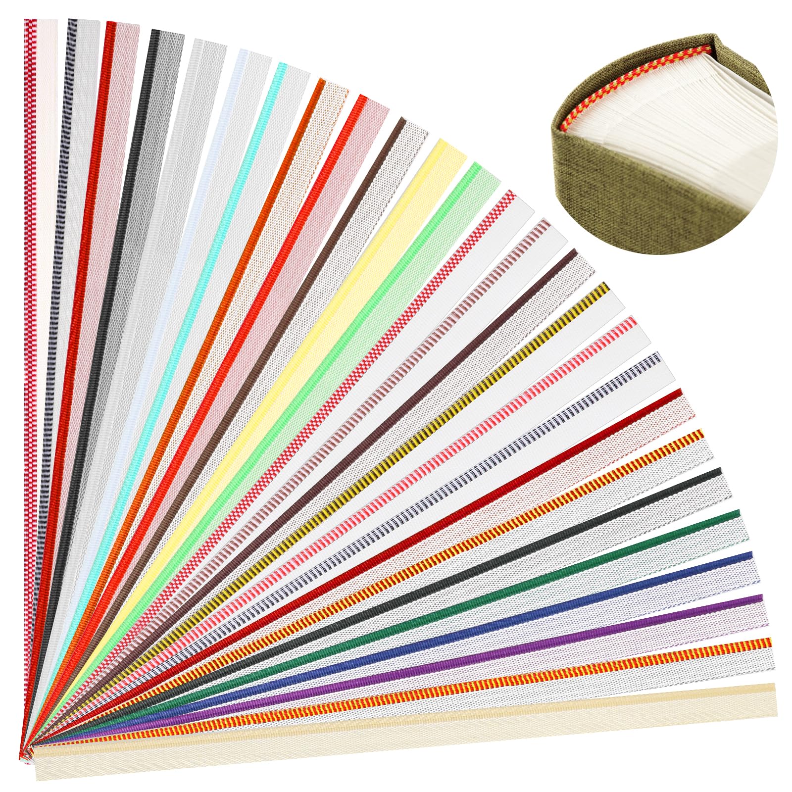 26PCS Book Binding Headbands - 11.8x0.5 Inch Cotton Endbands for DIY Bookbinding, Scrapbooking & Journal Making (26 Colors) - Perfect for Beginners, Book Repair & Decorative Crafts