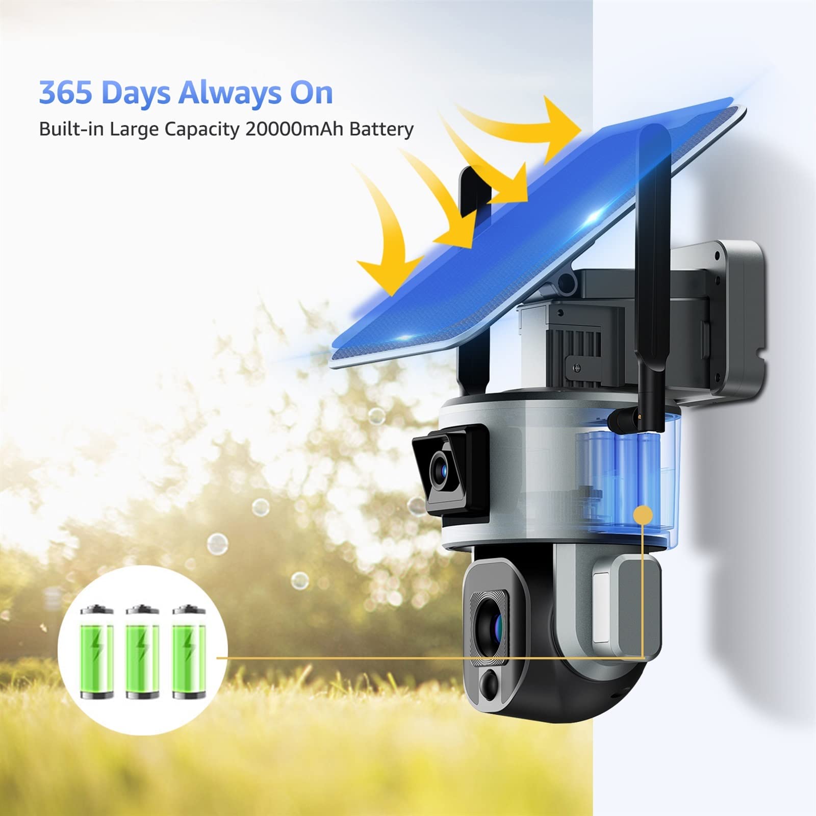MEIVIYA 4K 8MP Solar Security Camera Outdoor - 360° PTZ with 10X Zoom, 4G SIM/WiFi Connectivity, Human Detection & Color Night Vision (4G 10X Zoom 32GB) - Ideal for Home Security, Yard Monitoring & Property Protection