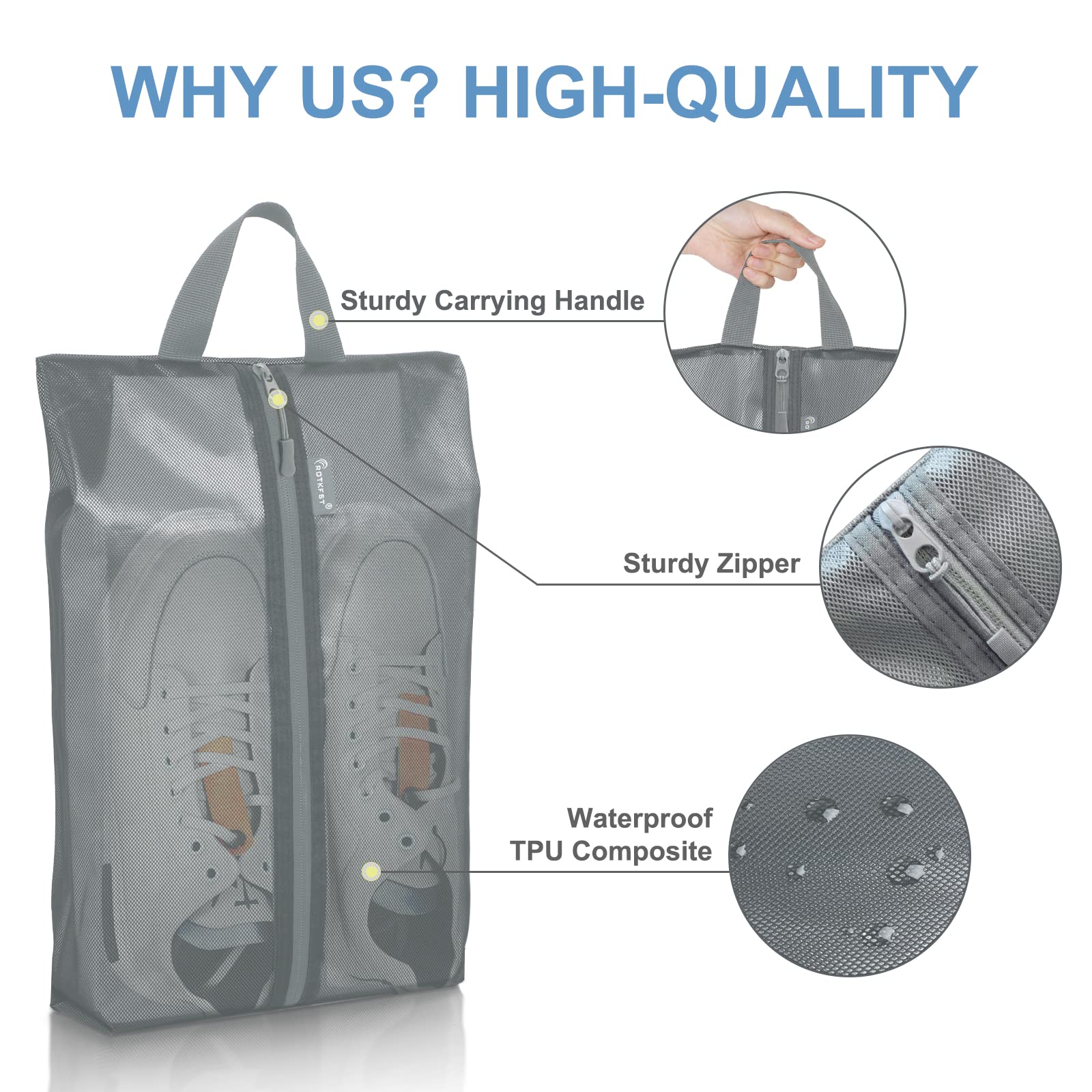 5 Pack XX-Large Waterproof Shoe Bags for Travel - Translucent Shoe Organizer with Sturdy Zipper for Women & Men (Grey) | Perfect for Gym, Vacation & Sports Equipment Storage
