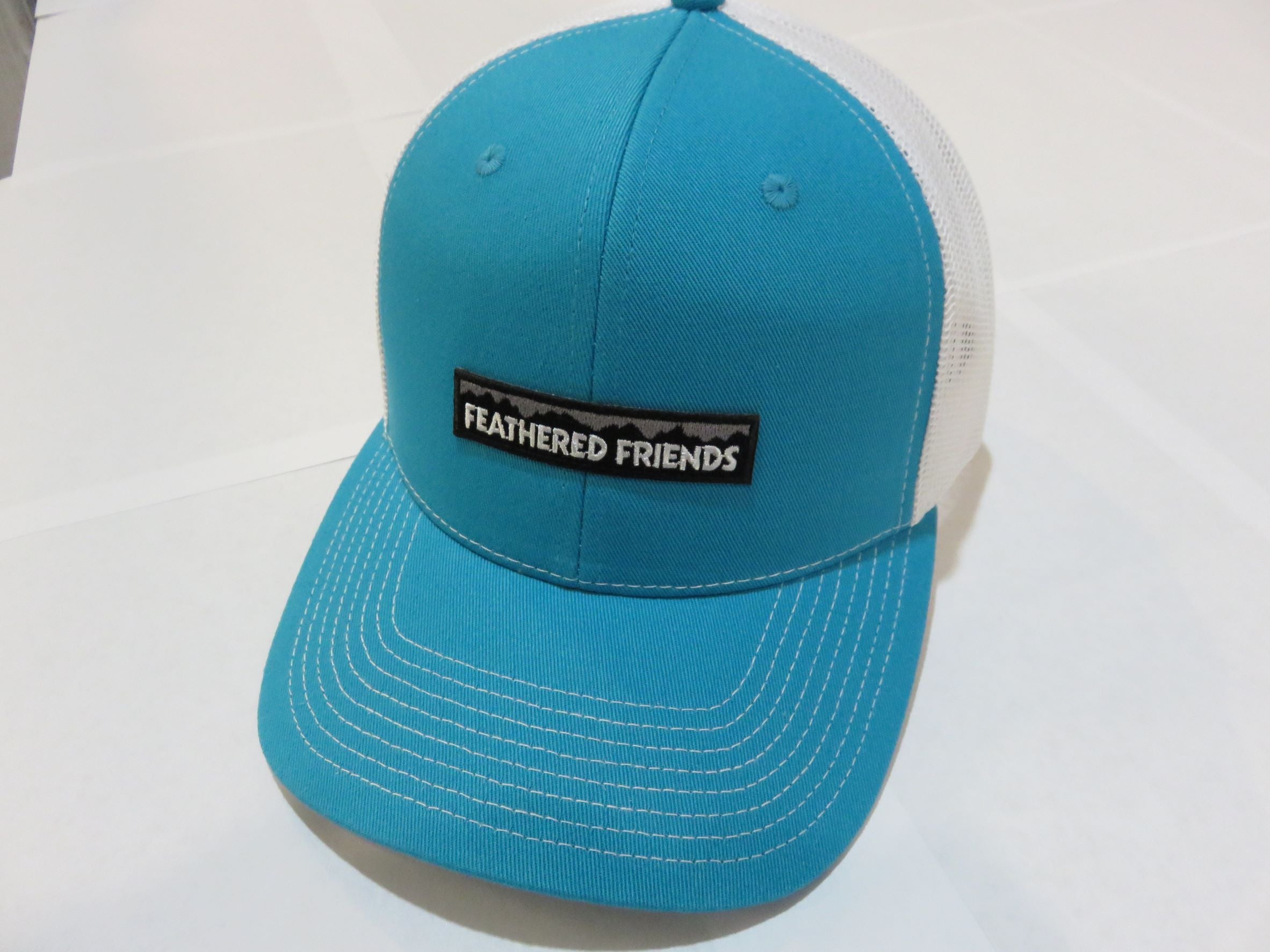 Feathered Friends Pro Style Trucker Mountain Logo Patch Hat - Vintage Baseball Cap for Outdoor Hiking & Camping