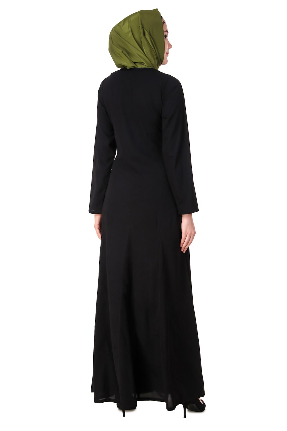 Elegant Floral Embroidered Nida Flared Abaya Dress for Women - Perfect for Eid, Ramadan, and Special Occasions