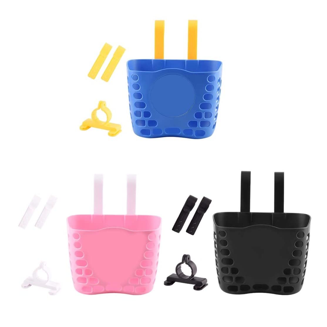 **Cute Hollowed Plastic Kids Bike Basket - Front Handlebar Bicycle Basket for Girls & Boys, 19x13x14.5cm (1PC) - Perfect for School, Picnics & Outdoor Rides**