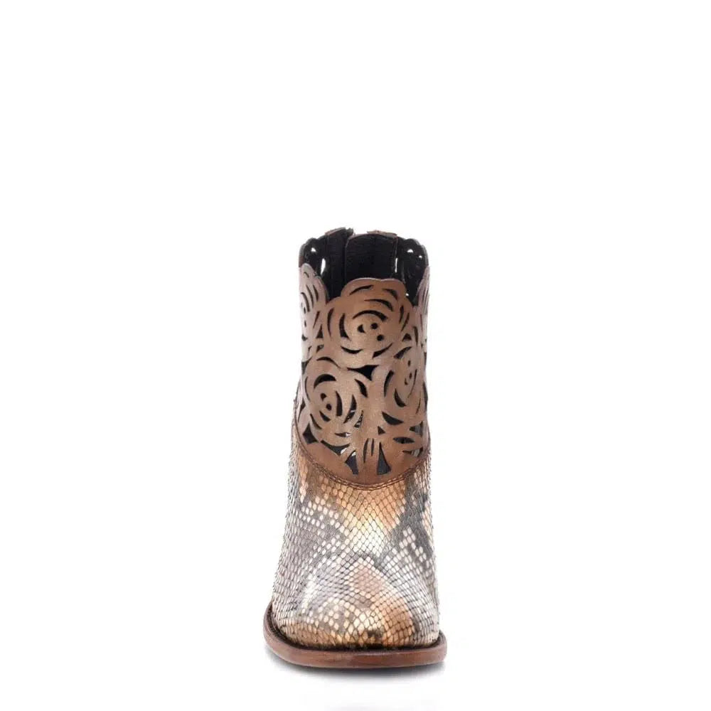 Women's Cuadra Metallic Gold Western Cowgirl Python Skin Ankle Boots - Stylish Cowboy Boots for Country Dancing, Rodeo & Fashion Outfits