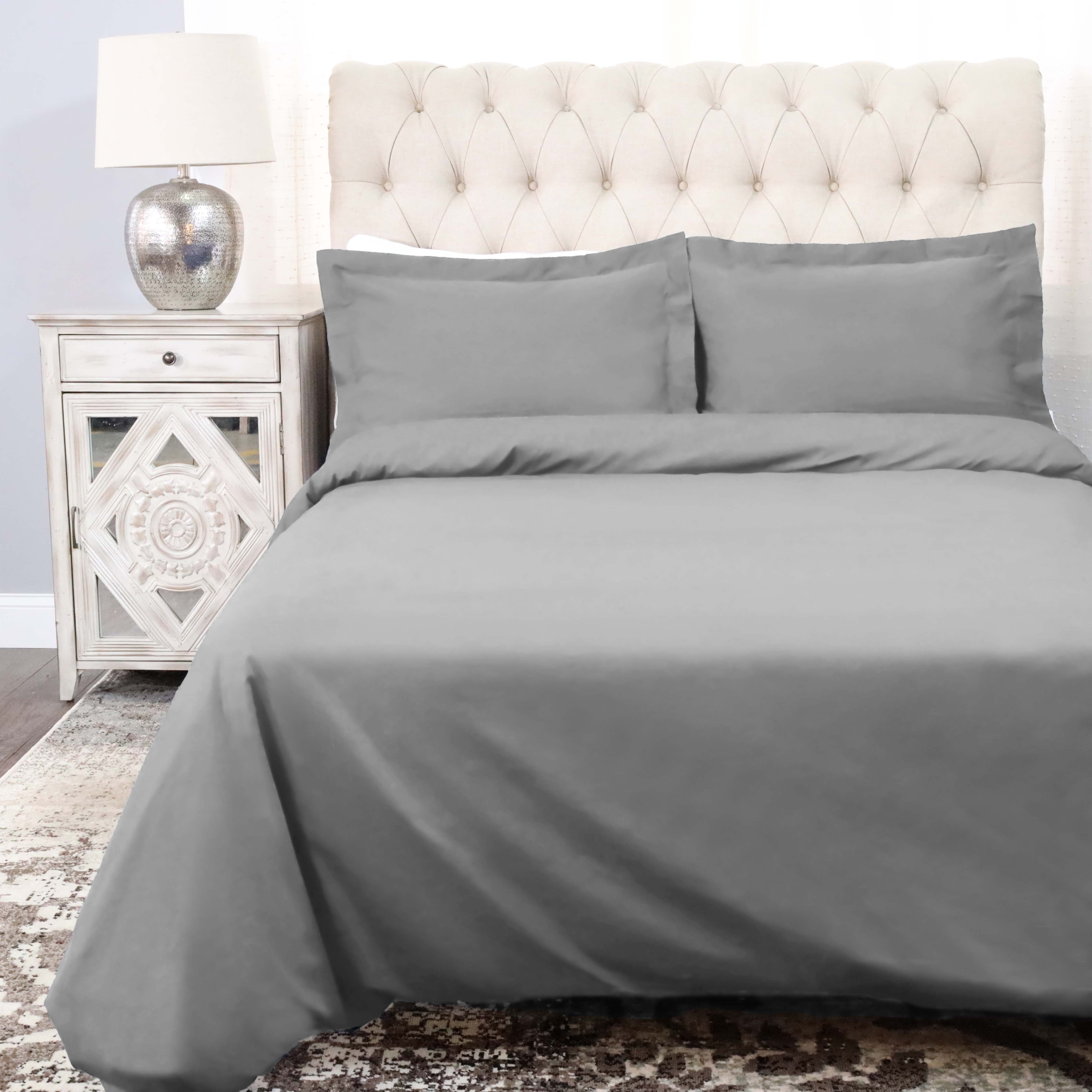 300 Thread Count Cotton Percale Solid Duvet Cover Set - Queen Size, Breathable & Soft Bedding Set for All Seasons - Perfect for Master Bedroom, Guest Room & Hotel Use