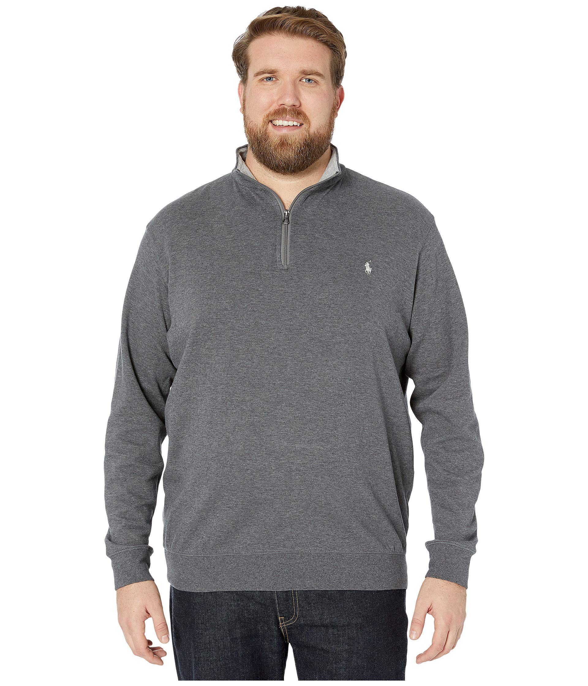 Ralph Lauren Men's Big & Tall 1/2 Zip Flannel Shirt - Medium, Heather Grey - Premium Jersey Material for Comfort - Perfect for Casual Wear & Outdoor Activities