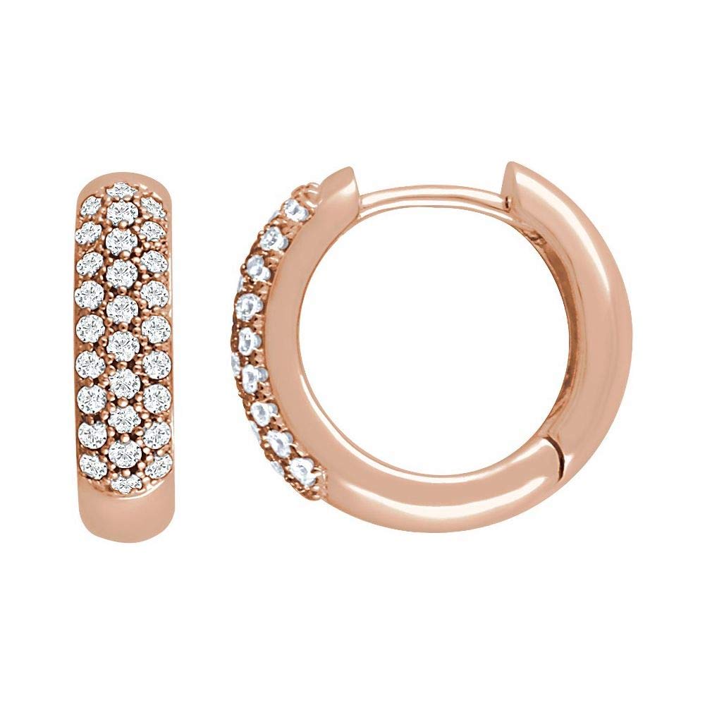 1/3 Cttw Diamond Hoop Huggie Earrings (14mm x 4.1mm) - 14K Gold Dainty Stud Earrings for Women - Perfect for Everyday Wear, Date Night & Special Occasions