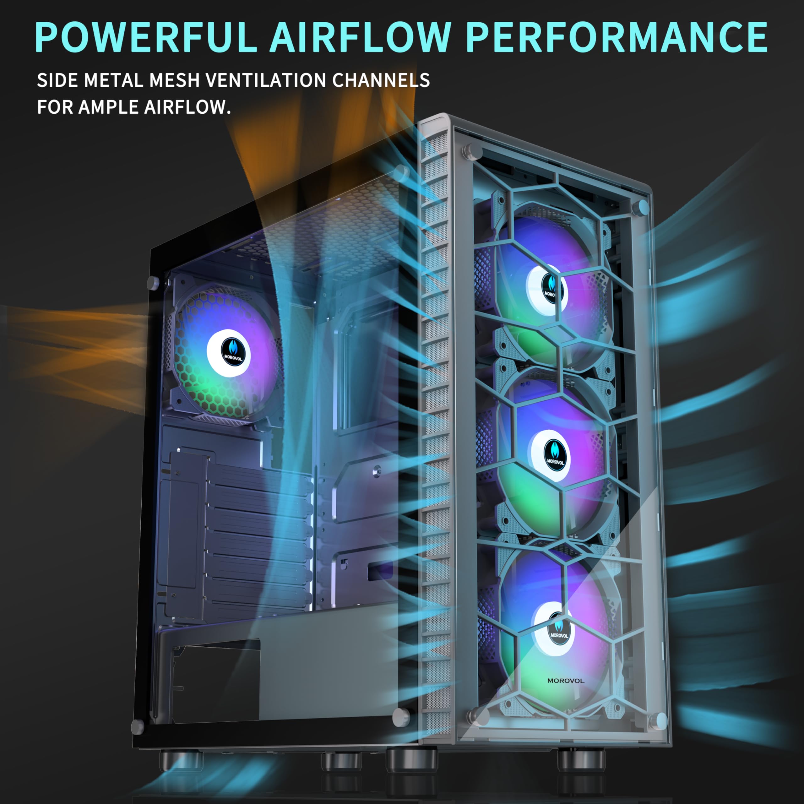 ATX Gaming PC Case with 4 Pre-Installed RGB Fans (Fixed Color), USB 3.0 Ports & Tempered Glass Mid Tower Design in Black - R7 Model - Perfect for Gaming Rigs, Streaming Setups & High-Performance Computers