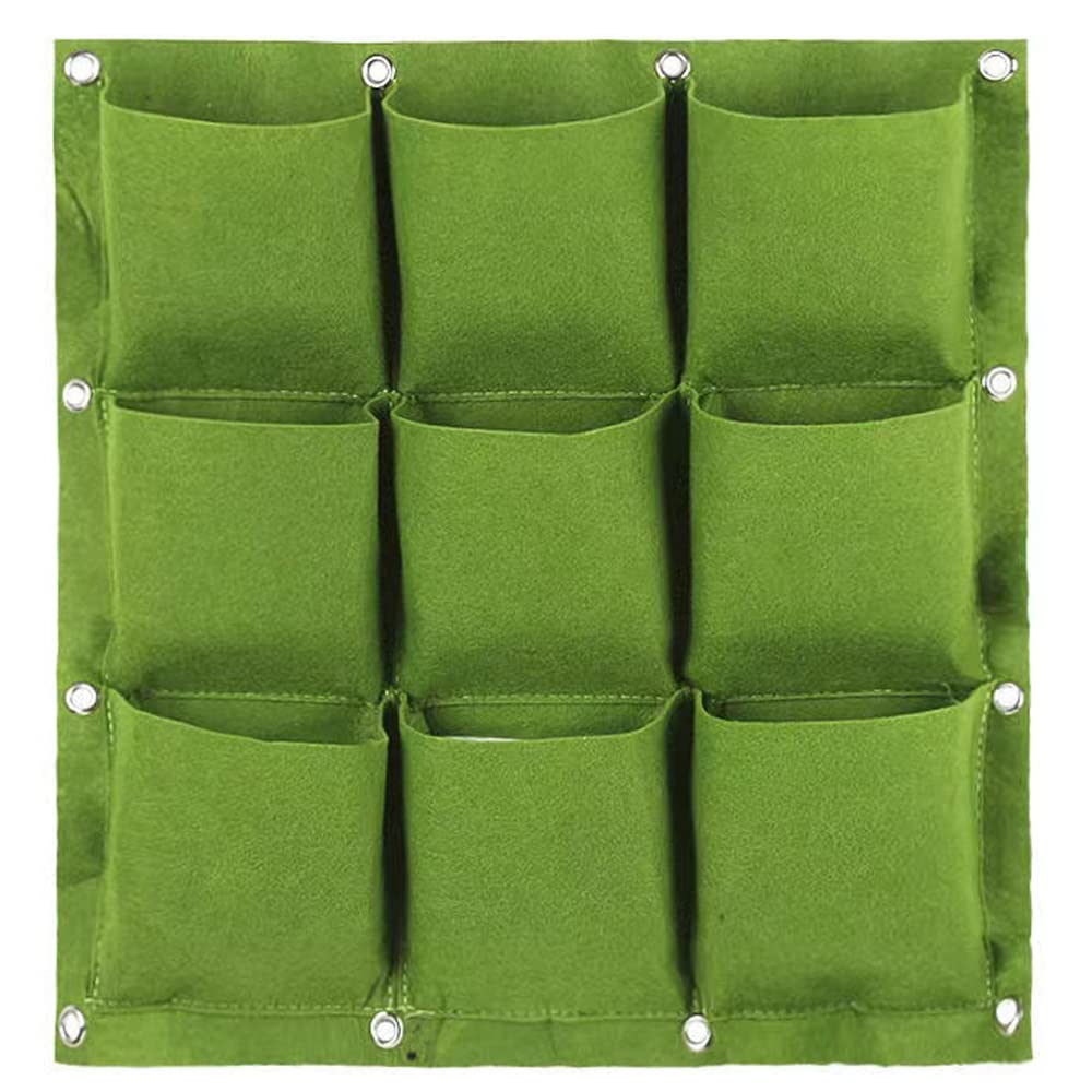 **9-Pocket Vertical Wall Garden Planter Bags - Waterproof & Breathable Felt Cloth for Hanging Plants - Green (Ideal for Indoor/Outdoor Herb Gardens, Balconies & Small Spaces)**