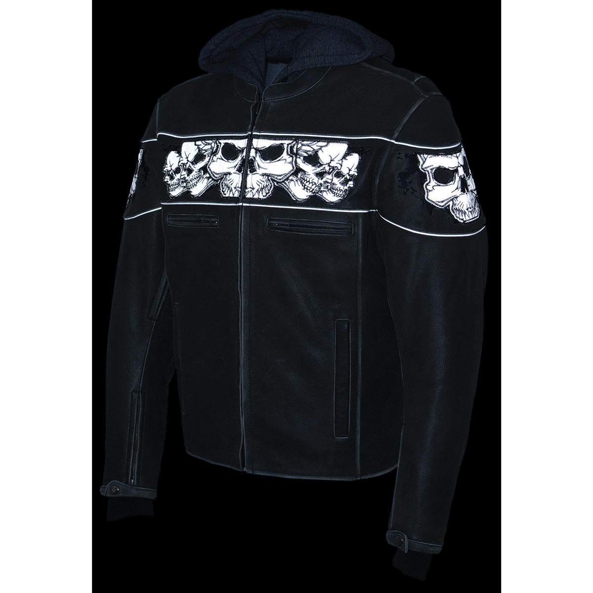 Milwaukee Leather MLM1562 Men's Distressed Grey Biker Jacket with Reflective Skull Design | Motorcycle Riding & Casual Wear