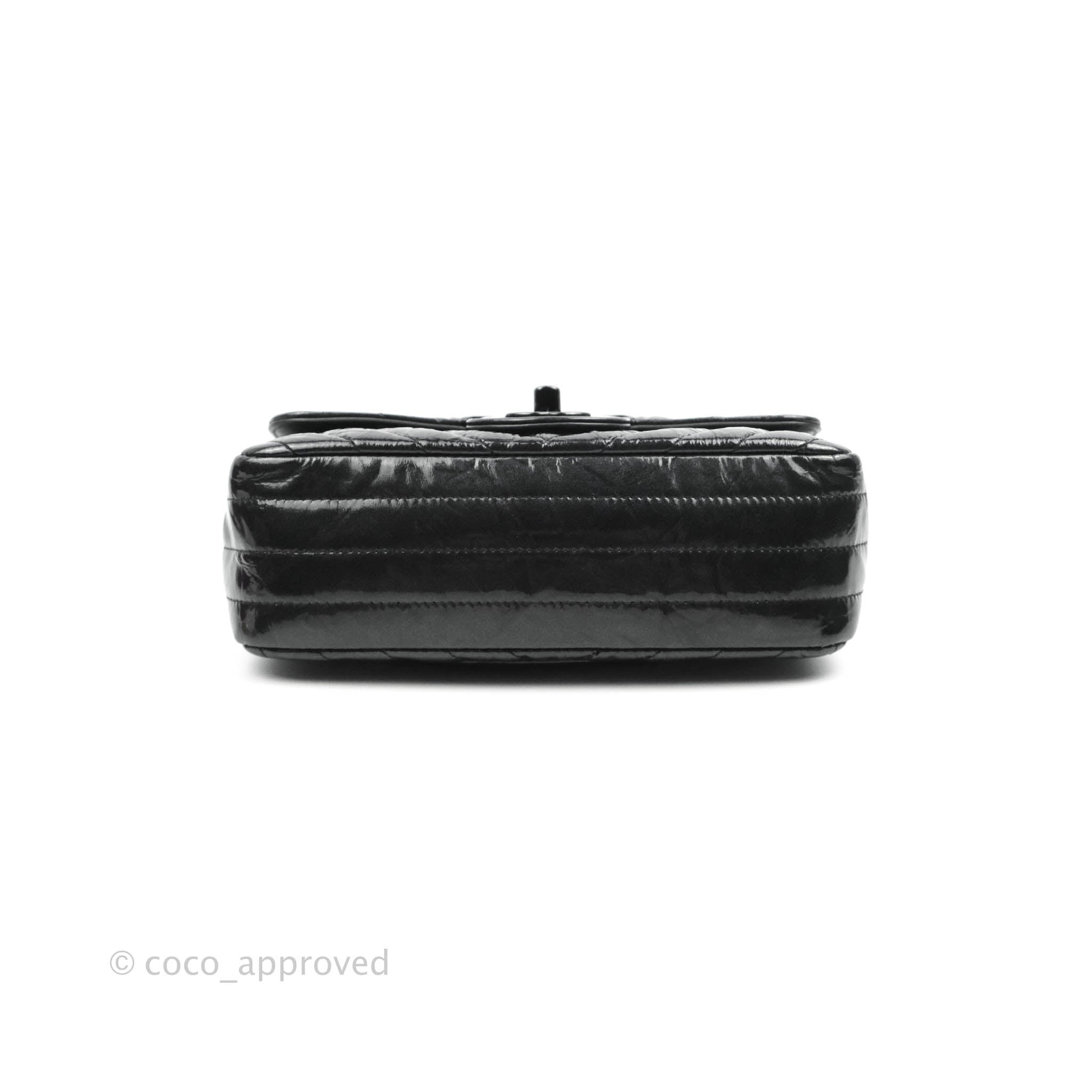 Chanel Chevron Mini Rectangular Flap Bag in Black Crumpled Patent Leather with So Black Hardware - Perfect for Evening Events & Luxury Fashion Accessories