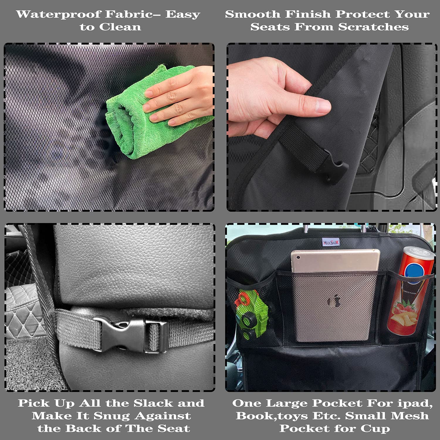 2-Pack Waterproof Oxford Car Seat Kick Mats for Kids - Back Seat Protector with 3 Pockets | Durable Foot Guard for Travel, Road Trips & Daily Commute