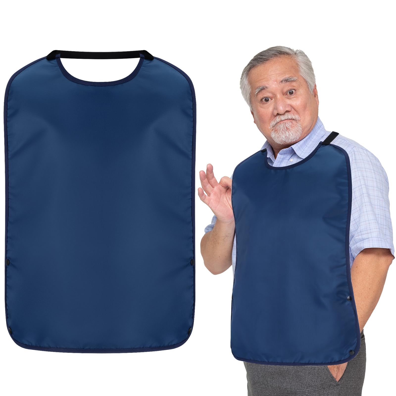 Double Layer Stretchable Adult Bibs with Crumb Catcher - Waterproof & Washable Clothing Protector for Elderly & Disabled - Perfect for Mealtime, Dining Out & Home Care