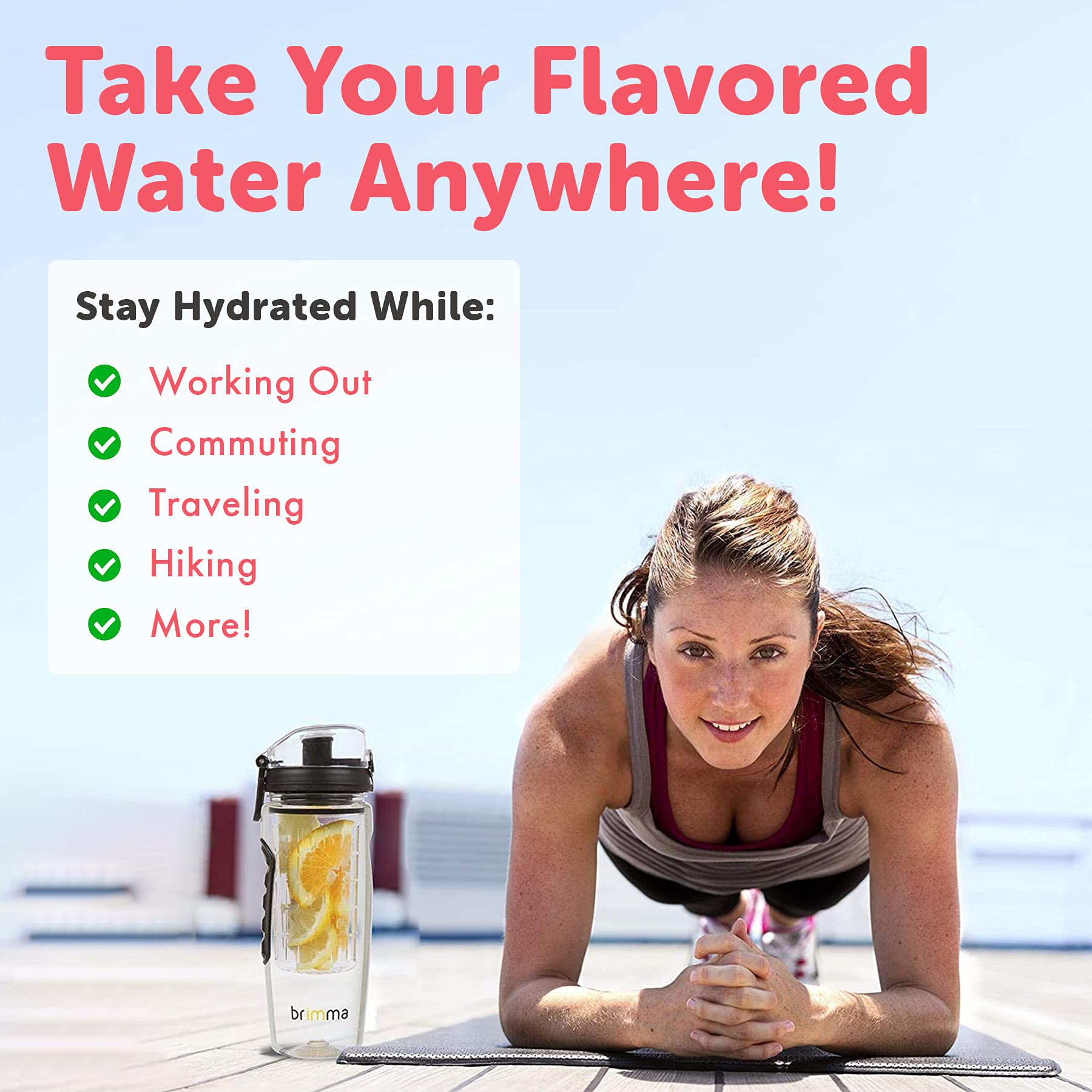 Brimma 32 oz Leakproof Fruit Infuser Water Bottle - Large Plastic Infusion Bottle for Detox, Gym, Camping & Travel - Perfect for Hydration, Weight Loss & Healthy Lifestyle