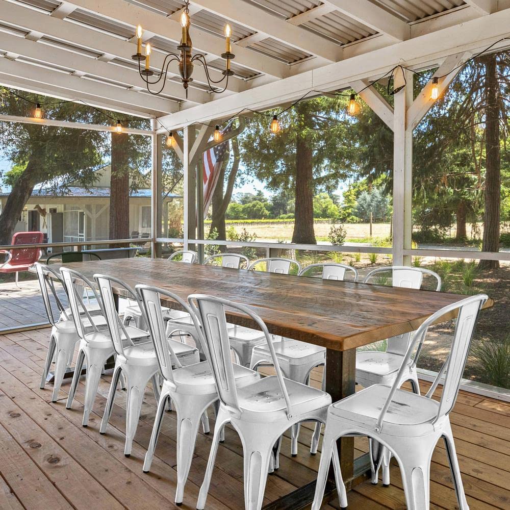 Yaheetech 4-Pack Metal Dining Chairs - Indoor/Outdoor Stackable Bistro Chairs for Patio, Cafe, Restaurant - Distressed White Finish - Perfect for Home Dining, Outdoor Entertaining & Commercial Use