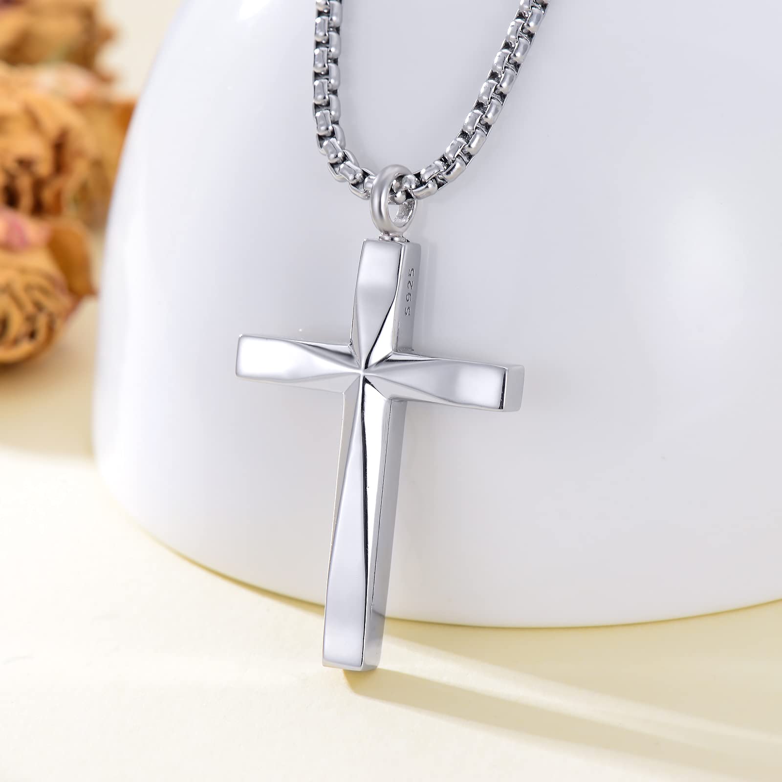 Sterling Silver Cross Urn Necklace for Men & Women - Cremation Memorial Pendant with 20