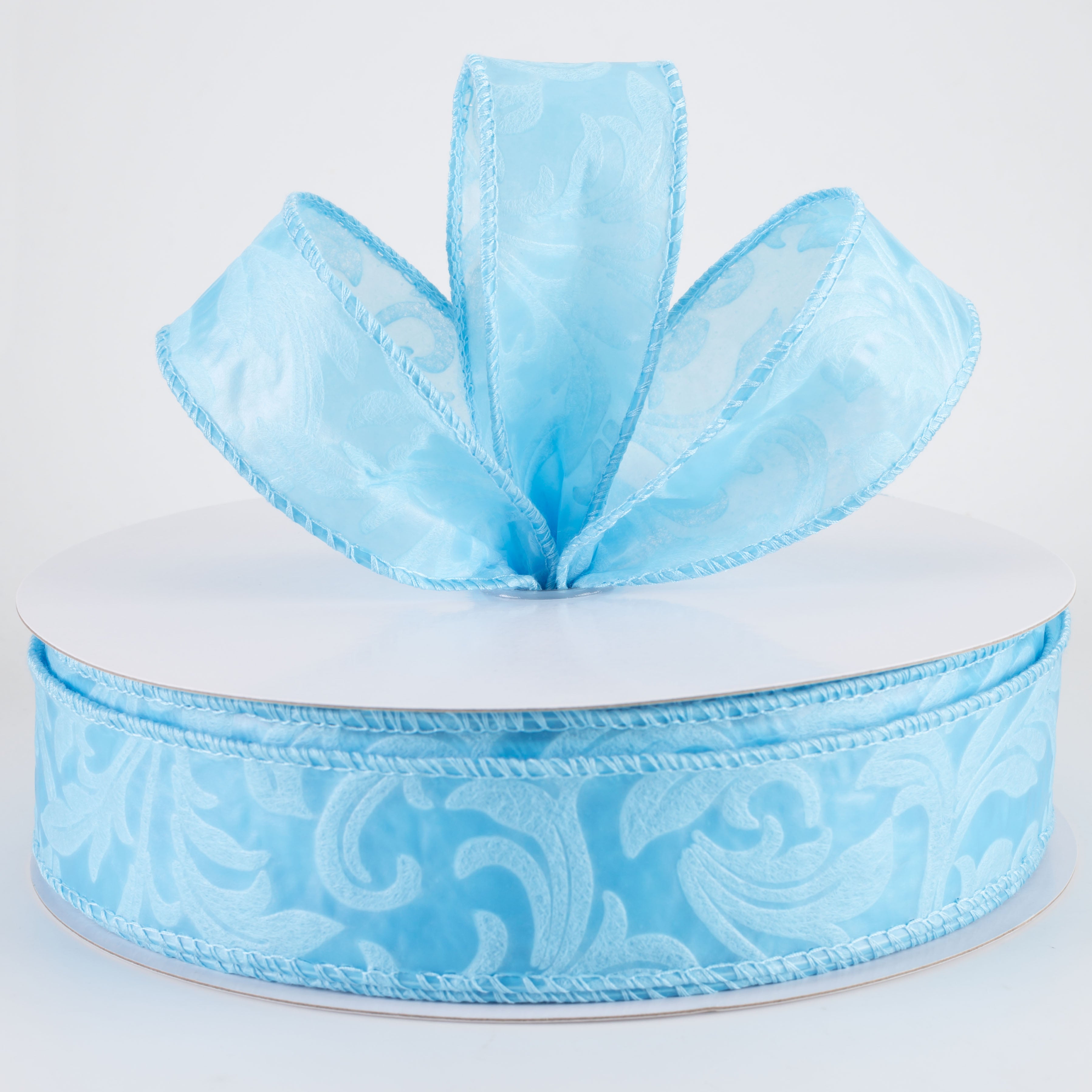 1.5 Inch Embossed Leaf Filigree Breeze Ribbon - Light Blue (50 Yards) | Perfect for Gift Wrapping, Wedding Decorations, and DIY Craft Projects
