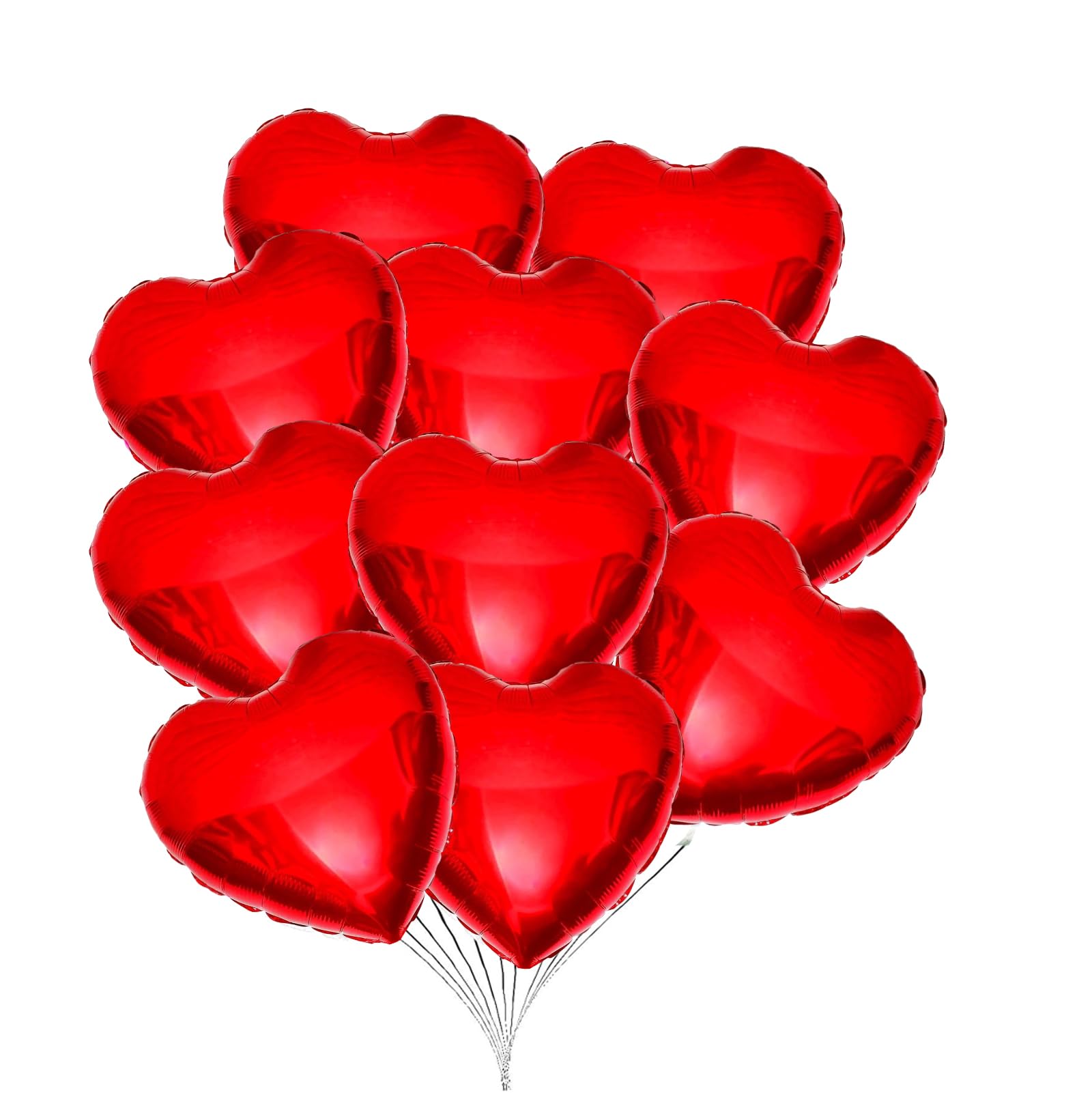 18 Inch Red Heart Shaped Foil Balloons - Valentine's Day Party Decorations (Pack of 10) for Proposals, Anniversaries & Romantic Events
