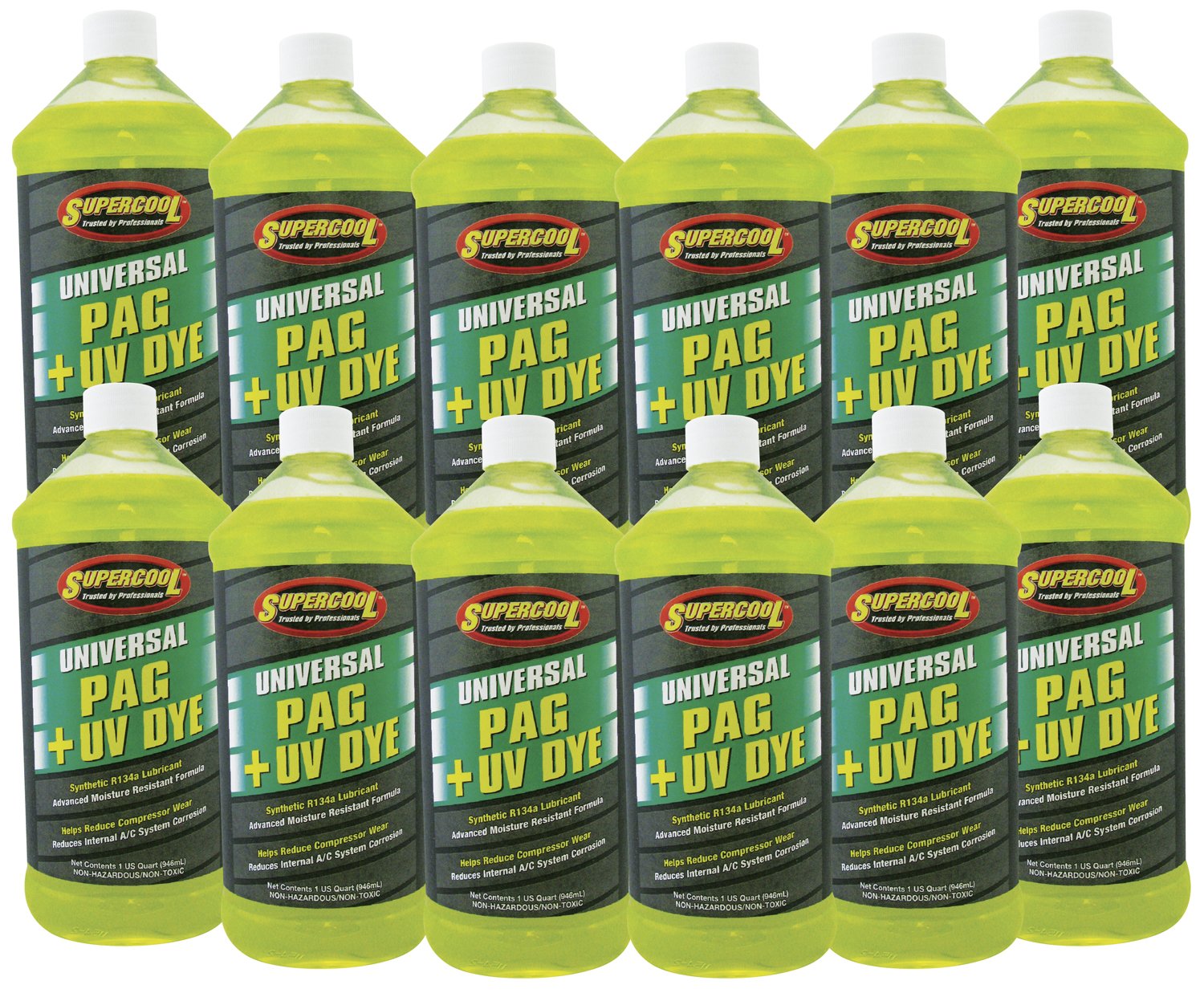 TSI Supercool 27897-12CP Universal Synthetic PAG Oil with UV Dye - 1 Quart (12 Pack) for AC System Recharge & Automotive Maintenance
