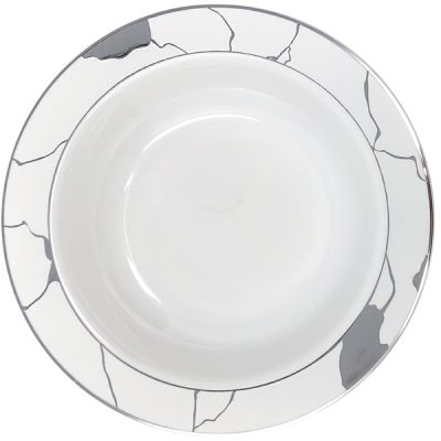 Elegant White and Silver Round Plastic Plates - Marble Pattern Design for Parties, Weddings, and Home Decor