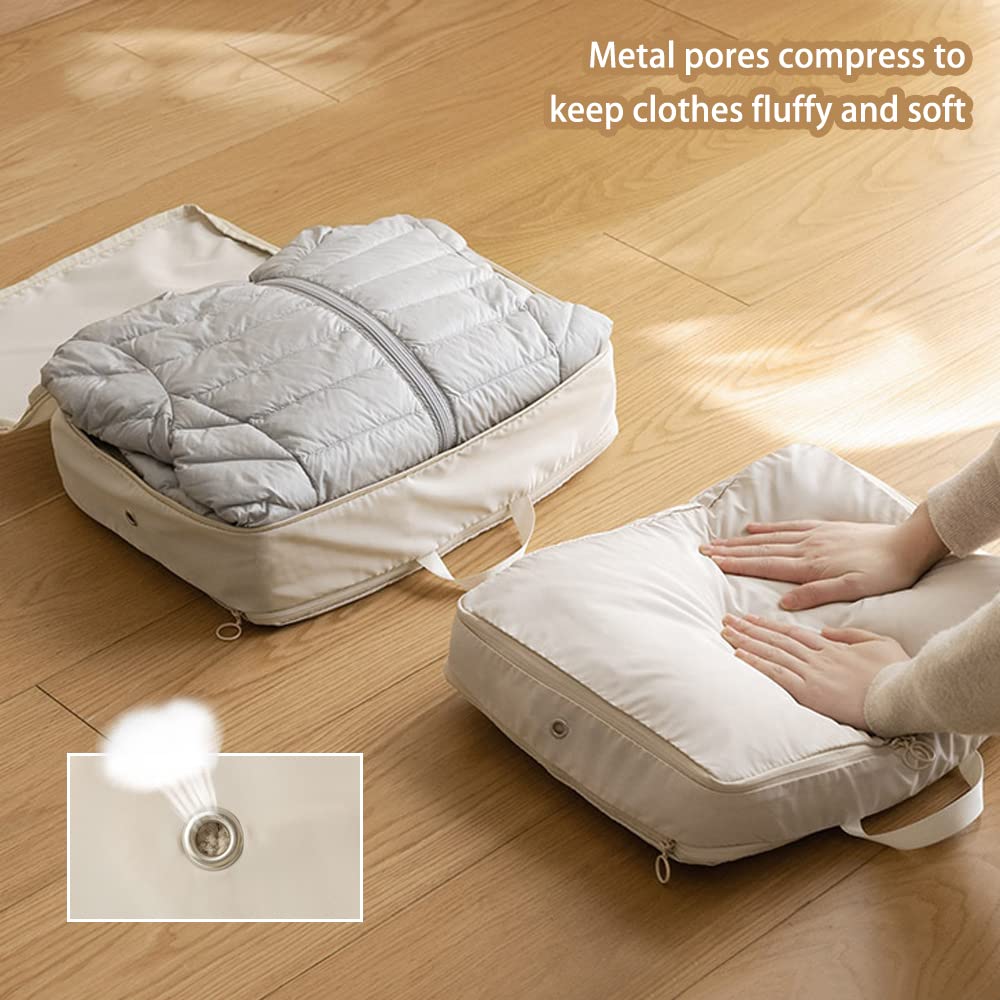Extra Large Compression Packing Cubes for Travel - 2 Pack Expandable Storage Bags, Luggage Organizers for Suitcases & Backpacks | Space-Saving Travel Accessories for Vacations & Business Trips (Beige)