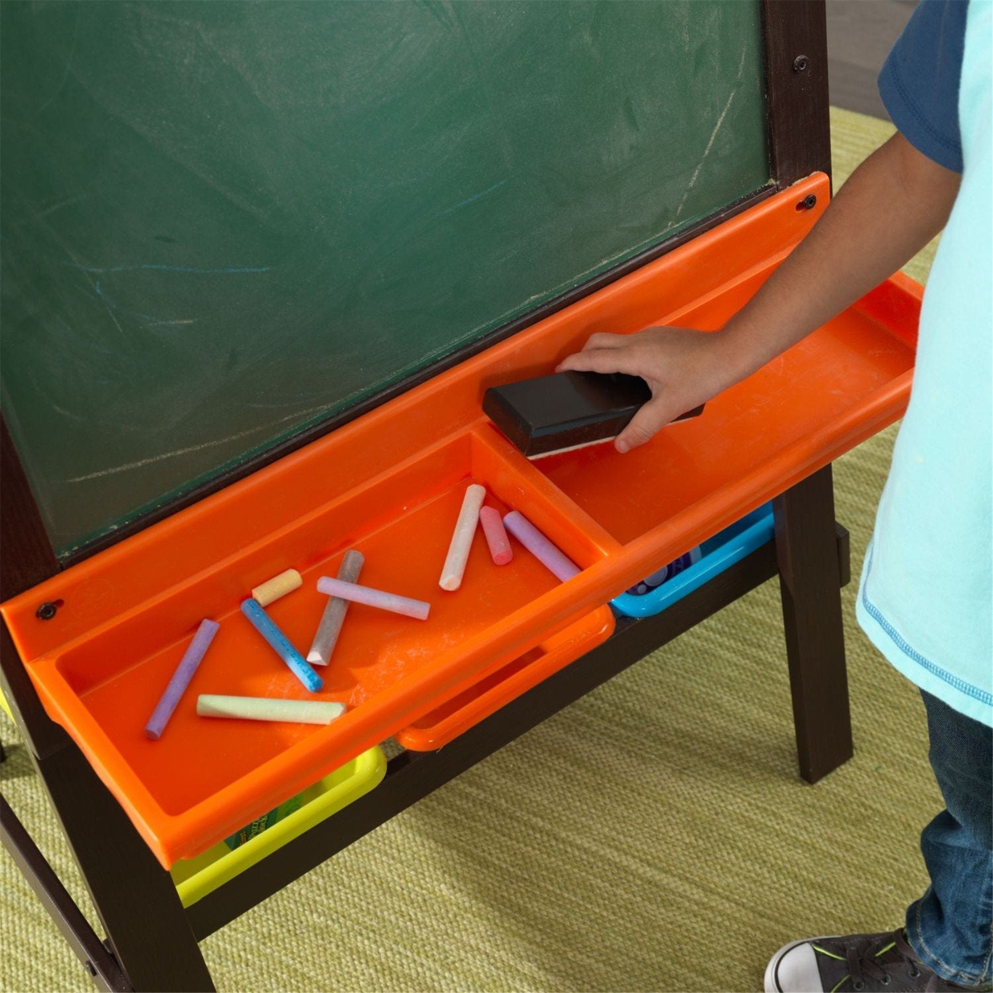 KidKraft Wooden Storage Easel with Chalkboard & Whiteboard - Espresso Finish - Kids Art Station for Drawing, Writing & Learning - Perfect for Playrooms, Classrooms & Home Schooling