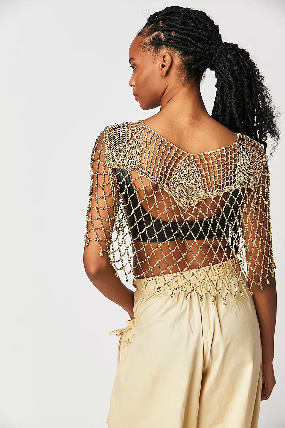Elegant Gold Beaded Capelet Shawl for Women - Perfect for Weddings, Parties & Evening Events