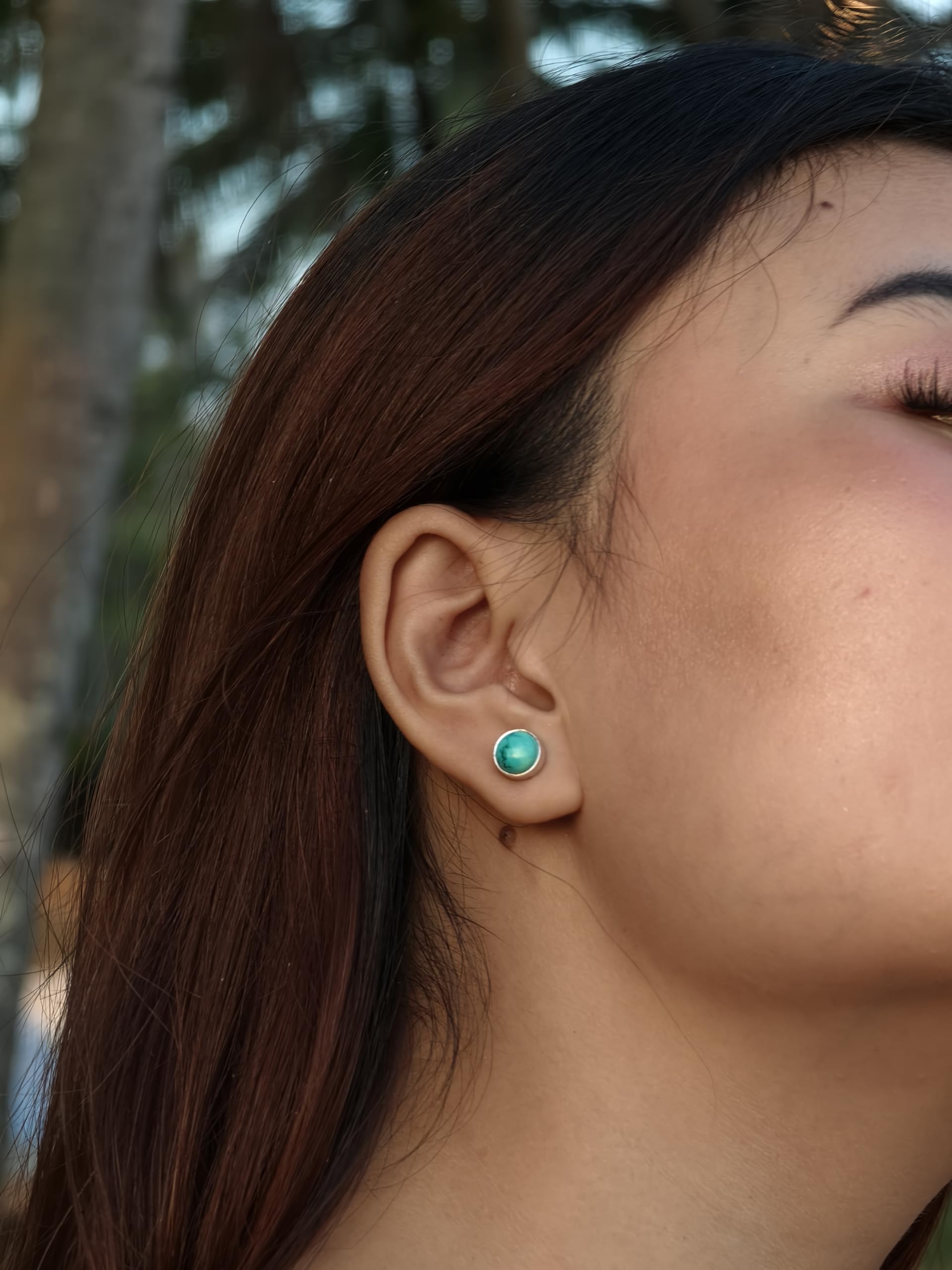 925 Sterling Silver Stud Earrings for Women - Turquoise Gemstone, Minimalist Round Design, Hypoallergenic & Lightweight, December Birthstone Jewelry - Perfect for Gifts, Everyday Wear & Special Occasions