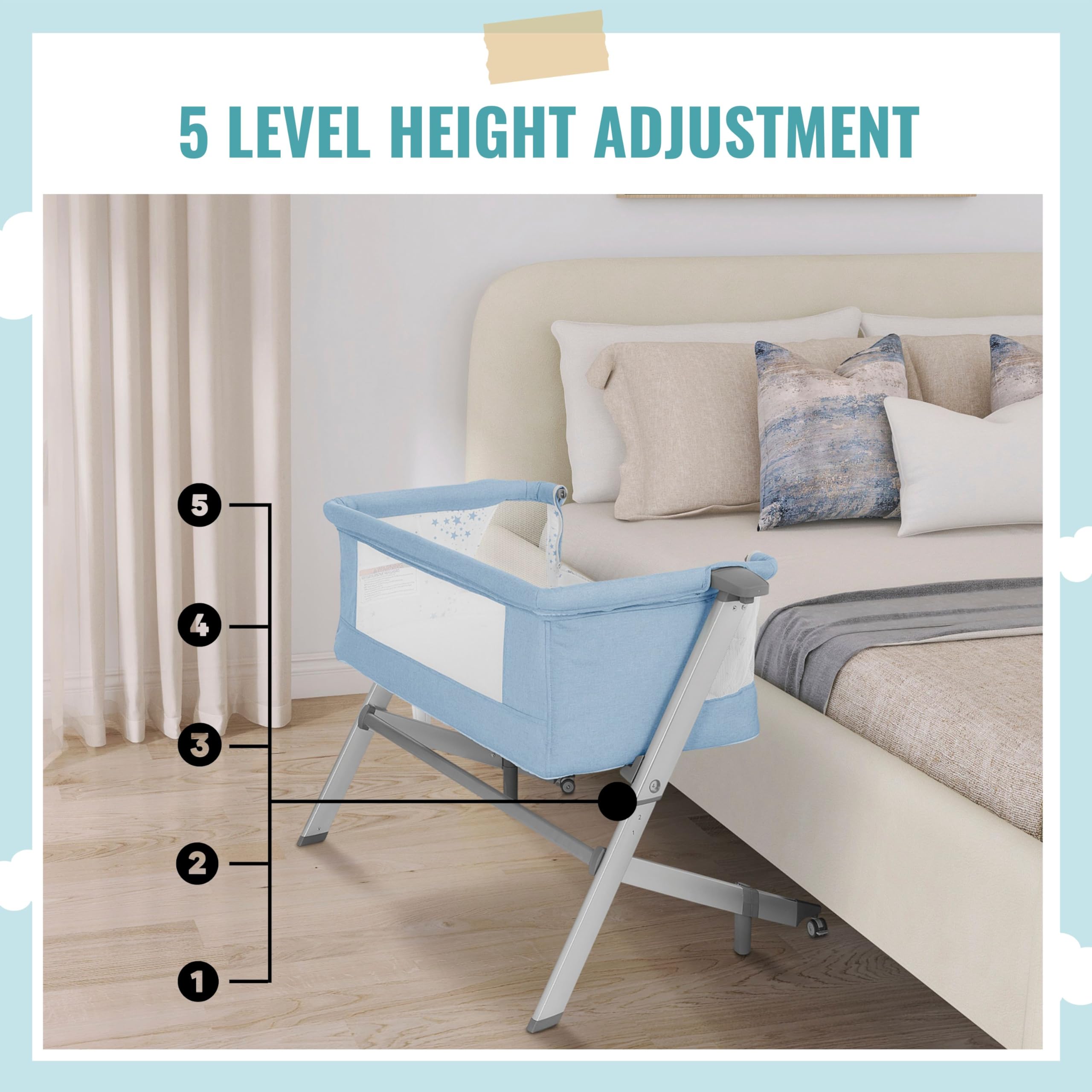 Dream On Me Skylar Portable Baby Bassinet & Bedside Sleeper - Lightweight, Adjustable Height (5 Positions), Foldable Travel Crib - JPMA Certified - Perfect for Nursery, Travel & Co-Sleeping