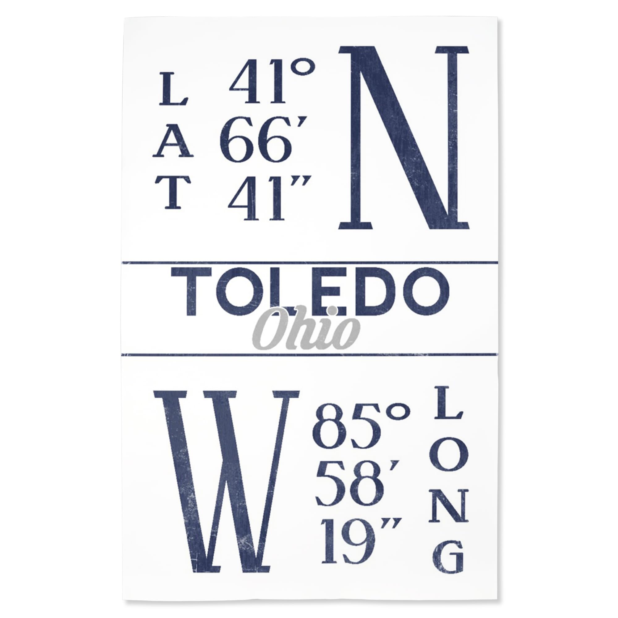 Lantern Press 16x24 Inch Giclee Print - Toledo Ohio Latitude Longitude Wall Art in Blue | Home Office Decor, Living Room Wall Decor, Gift for Travel Lovers