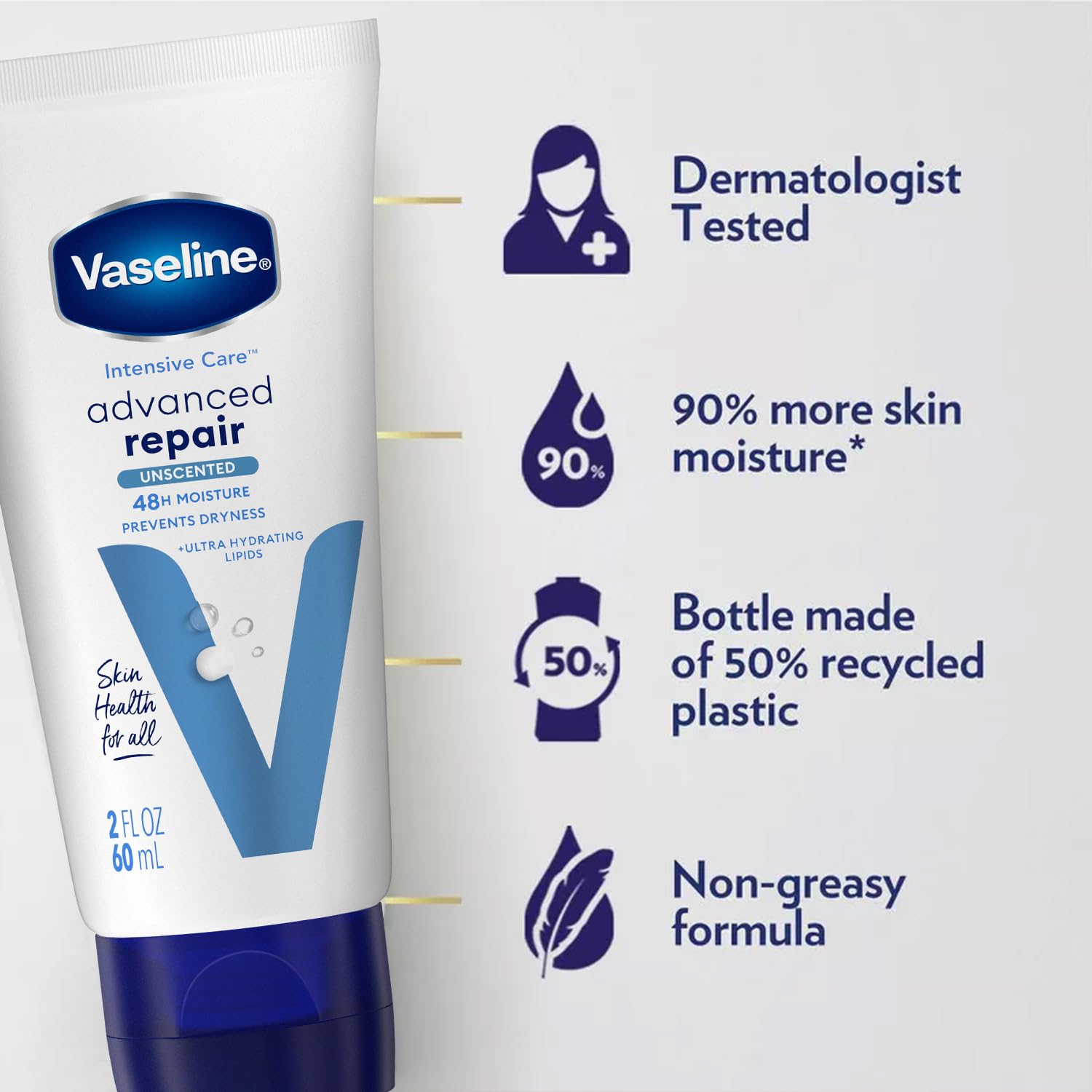 Vaseline Intensive Care Lotion Bundle - Advanced Repair Unscented & Nourishing Moisture Hand & Body Lotion for Extremely Dry Skin, 2 Oz Each (2-Piece Set) | Hydrating Skincare for Winter, Daily Moisturizer for Cracked Hands & Rough Elbows