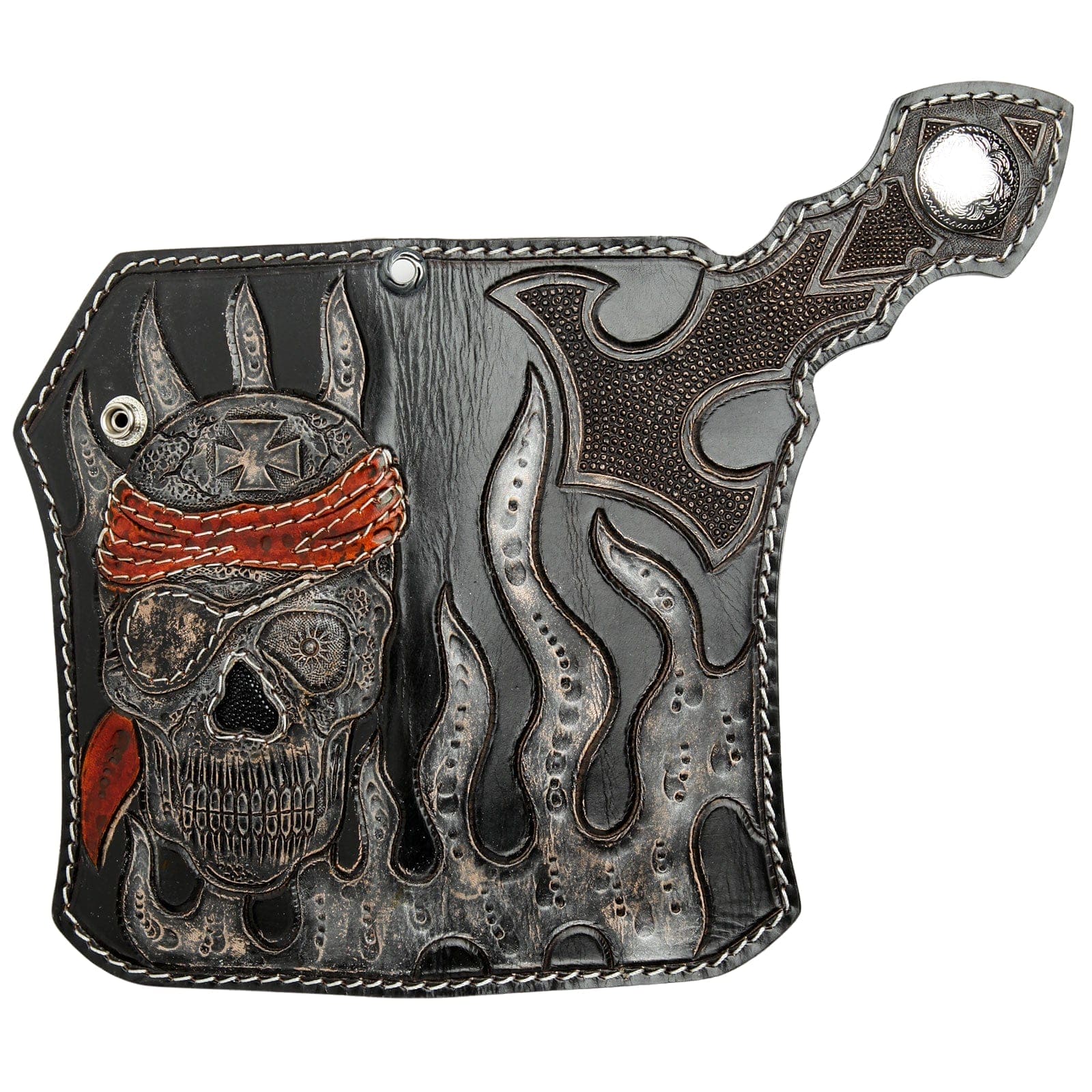 Genuine Leather Pirate Skull Biker Wallet with Chain - Stylish & Durable for Motorcycle Riders, Bikers, and Fashion Enthusiasts