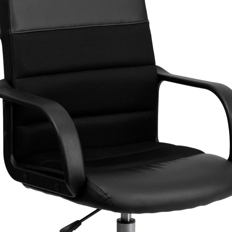 FLASH Manor Mid Back Black Leather and Mesh Swivel Task Office Chair with Arms - Ergonomic Desk Chair for Home Office, Gaming & Workspace Comfort
