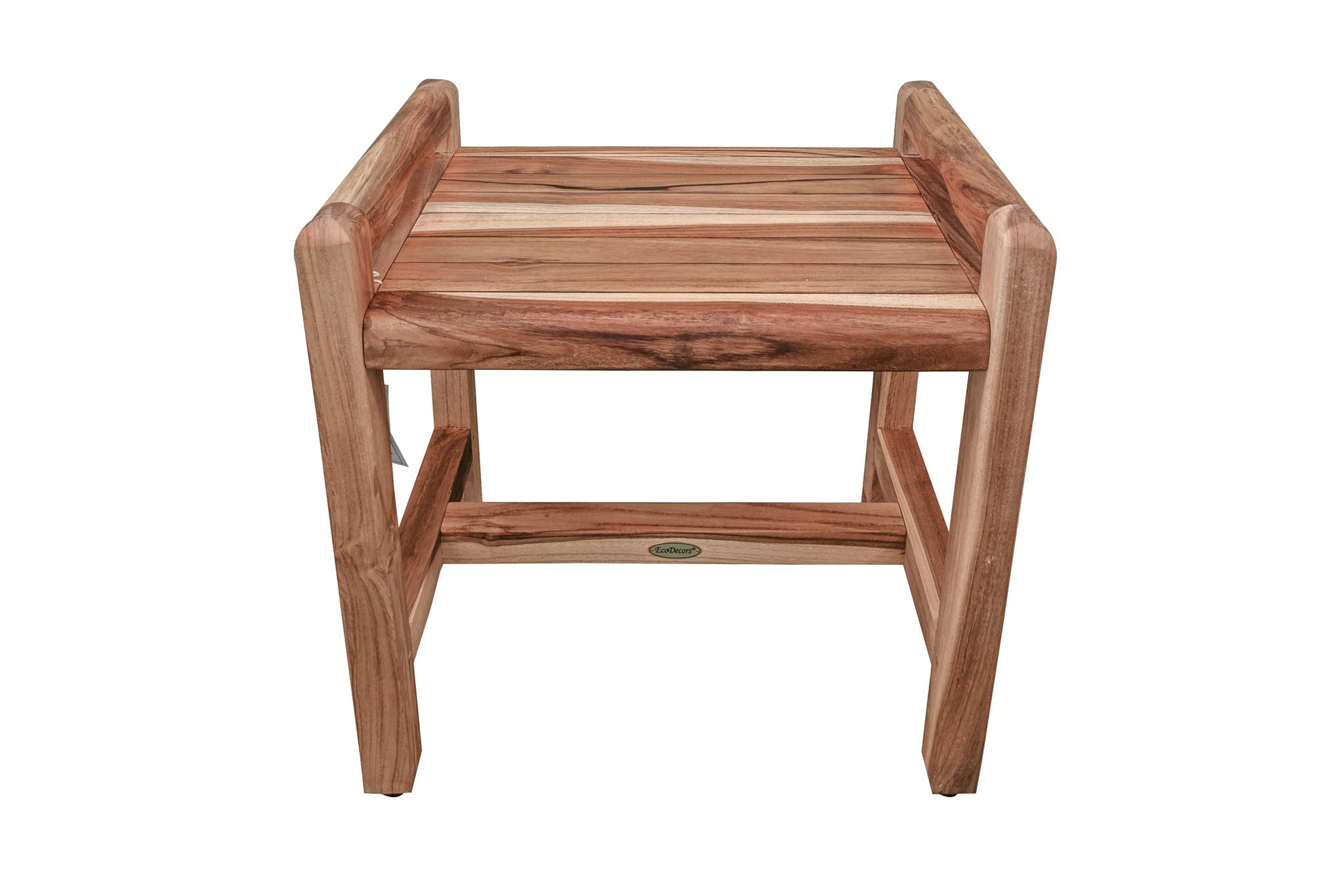 EcoDecors Eleganto 20 Inch Waterproof Teak Wood Shower Bench - Non-Slip Bath Stool Seat with Storage for Bathroom Safety & Organization - Perfect for Elderly, Spa, and Small Space Showers