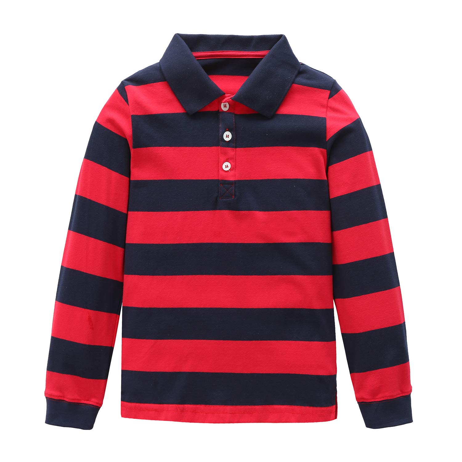 HowJoJo Boys Cotton Long Sleeve Striped Polo Shirts - Comfortable Casual Wear for School, Playdates & Family Outings