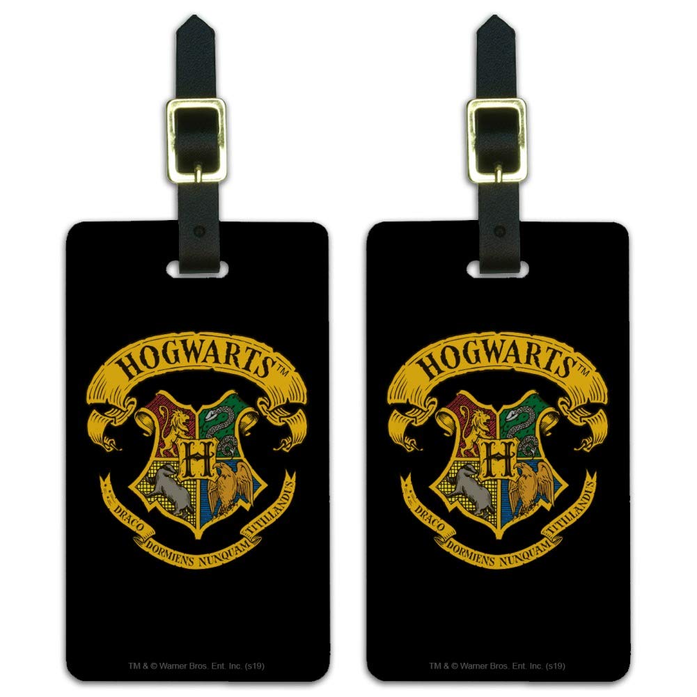 Harry Potter Illustrated Hogwarts Crest Luggage ID Tags - Set of 2 for Travel, Suitcases & Backpacks - Official Wizarding World Collectible