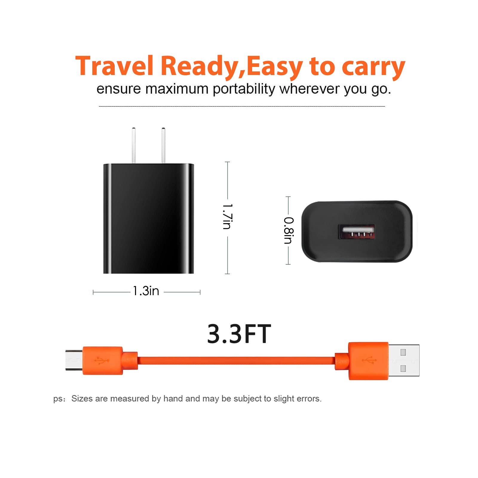 Fast Charging Cable Compatible with Ring Video Doorbell (2020) 2/3/3 Plus/4, Peephole Cam, Doorbell Pro - Replacement Power Cord for Camera Battery - Orange - Perfect for Home Security & Continuous Surveillance