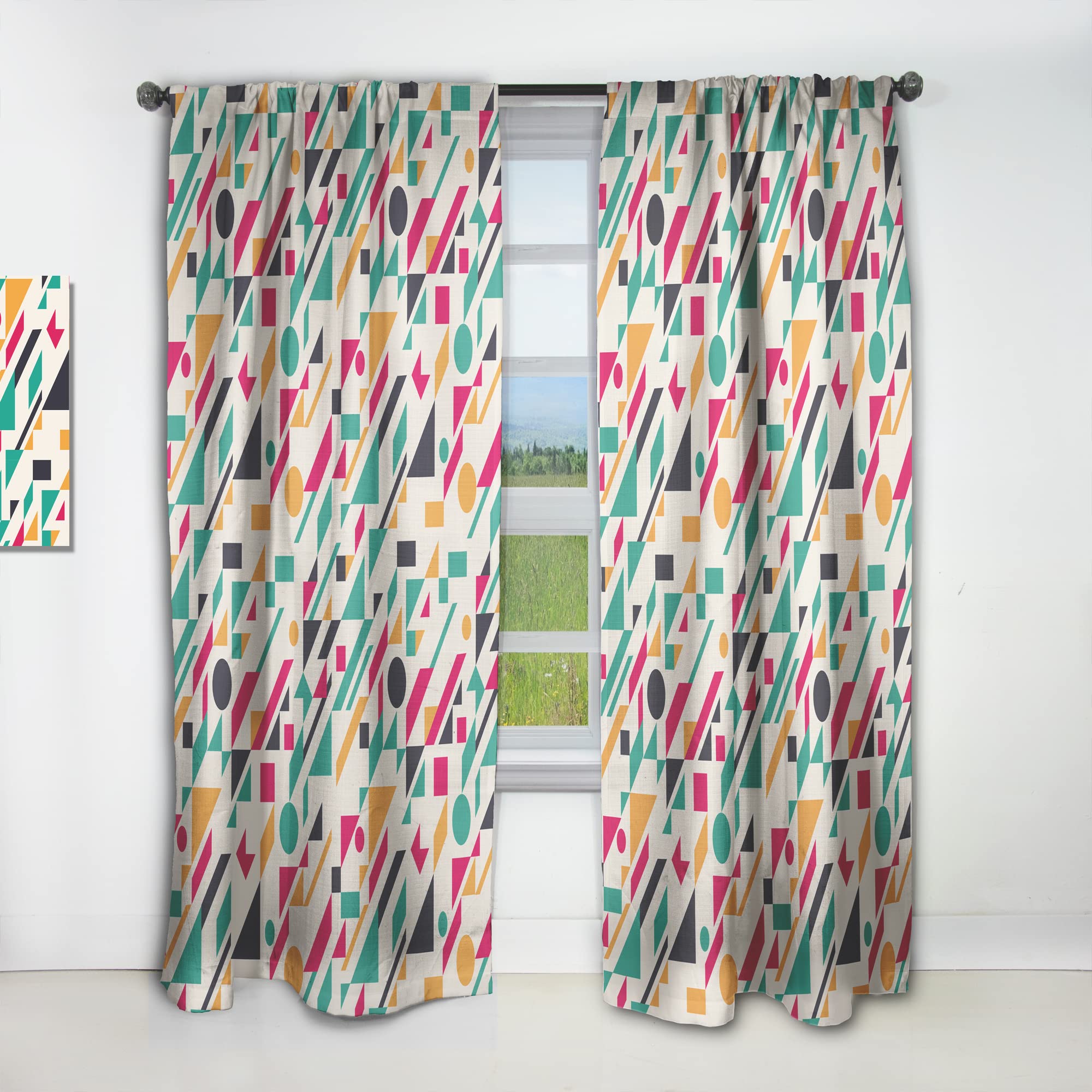 DesignQ Retro Abstract Geometric Pattern Thermal Insulated Curtains - Single Panel 52x108 - Elegant Drapes for Bedroom & Living Room - Perfect for Home Decor & Light Control