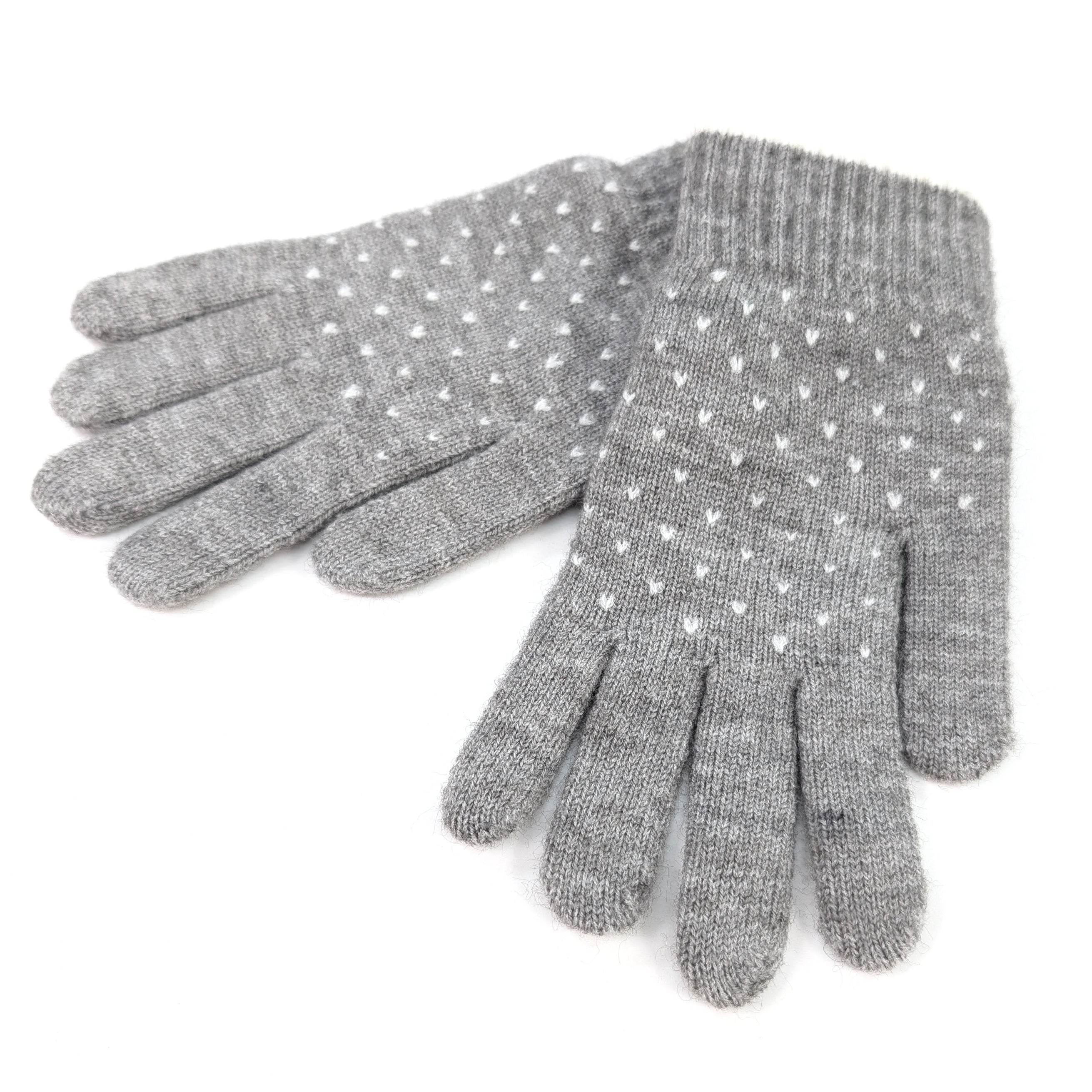 Tiny Hearts Gloves - Soft & Warm Grey Knit Gloves for Women & Girls | Perfect for Winter, Valentine's Day & Cold Weather Fashion