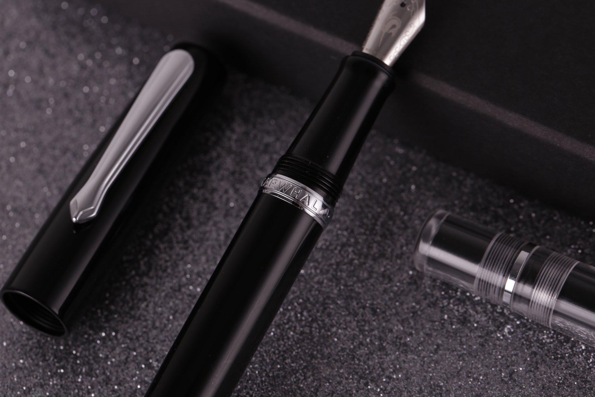 Nahvalur (Narwhal) Original Black Fountain Pen with Premium Leather Pen Sleeve - Luxury Writing Instrument for Professionals, Calligraphy & Gift Giving