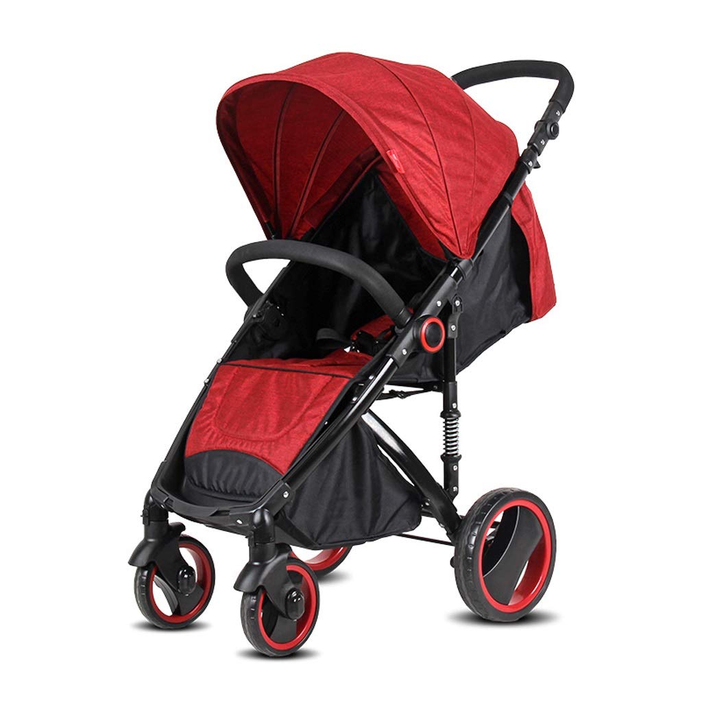 Lightweight Compact Folding Jogger Stroller for Babies - Red Travel Umbrella Stroller with 5-Point Safety Harness & Large Storage Basket | Perfect for City Walks, Jogging, Shopping and Airplane Travel