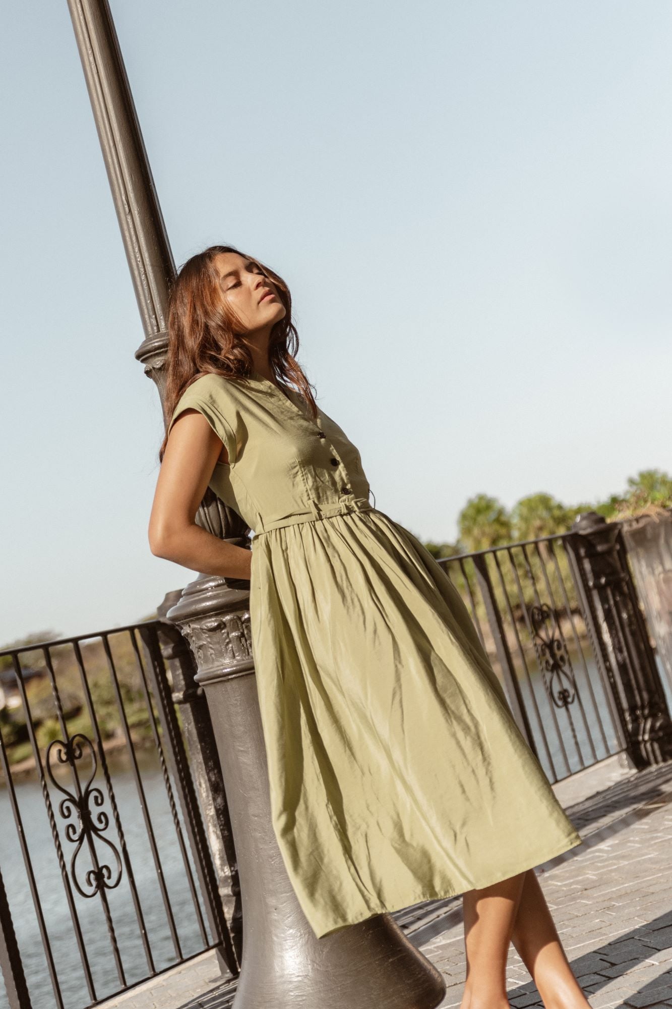 Betty Basics Elianna Dress in Pistachio Green - Elegant Flowy Midi Dress for Women | Perfect for Casual Wear, Office, and Special Occasions
