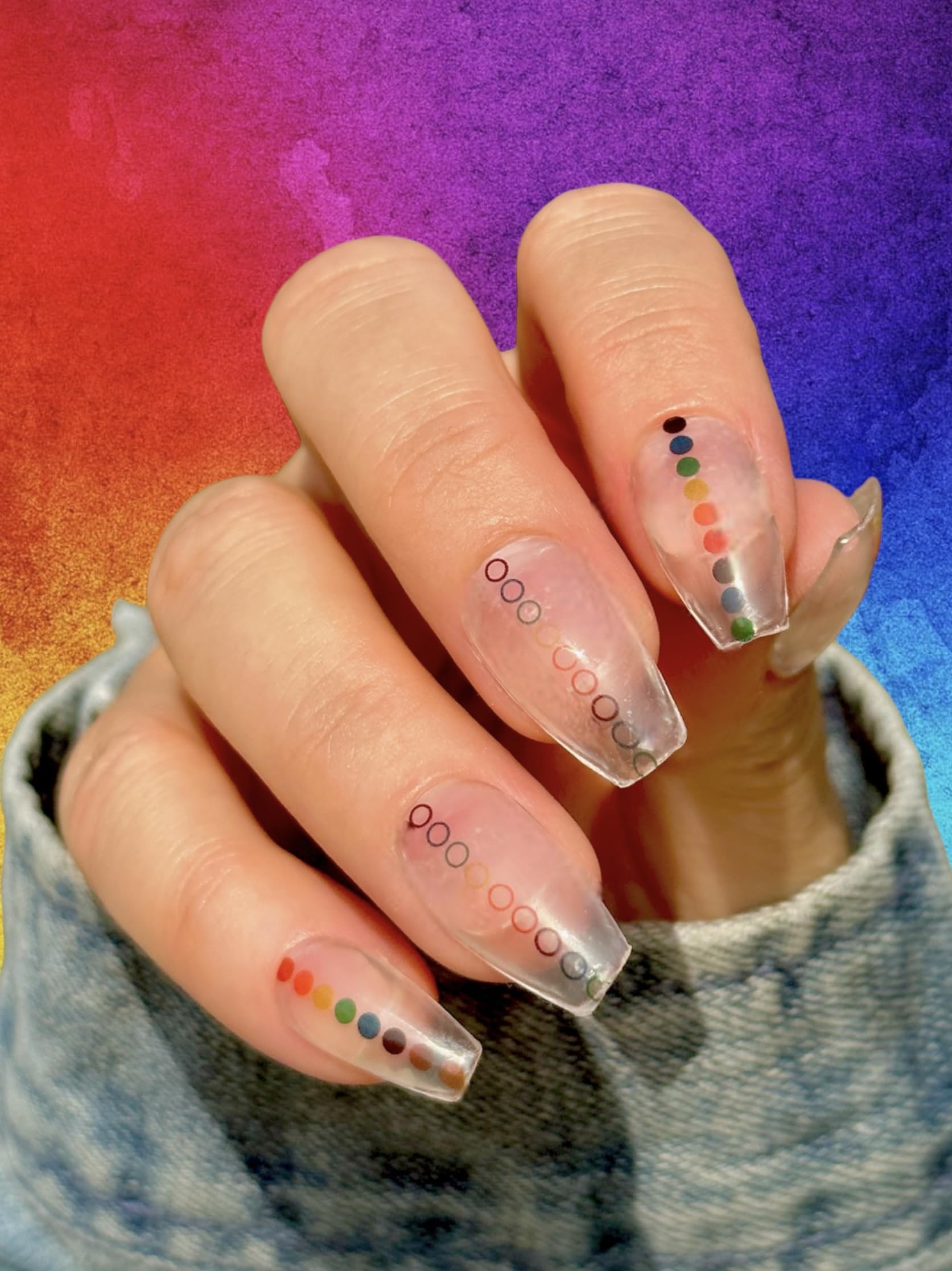 TOUGH GIRLS 20-Piece Gel Nail Polish Strips Kit with Application Tools - No UV/LED Lamp Needed (Rainbow Dots & Clear) | Easy DIY Manicure at Home, Perfect for Parties, Weddings & Everyday Wear